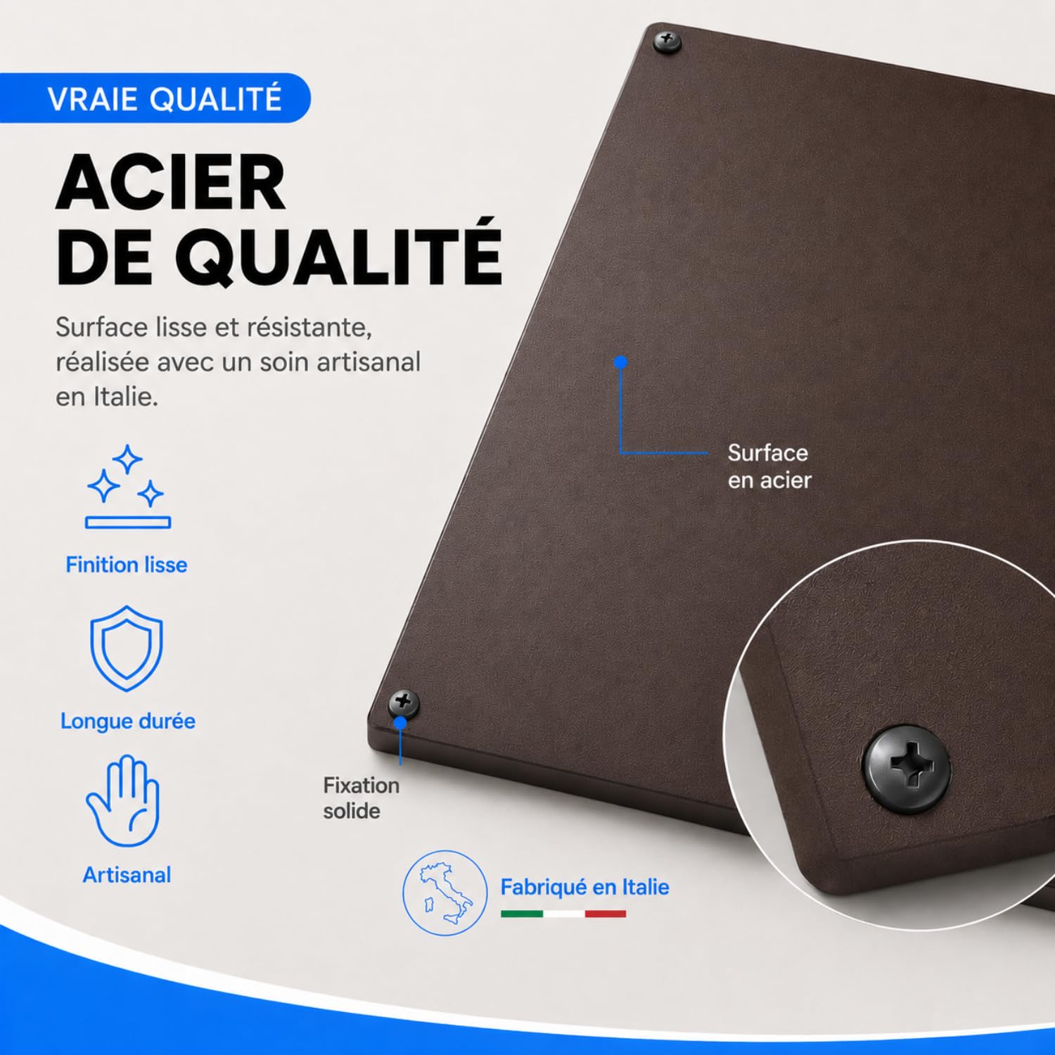 Tableau magnétique mural en acier 60 x 44 inscriptible avec marqueur (marron)