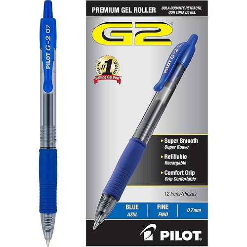 Pilot G2 Premium Gel Roller Pens, Fine Point 0.7 mm, Blue Ink Pens Fine Point, Pack of 12 - Ideal for School, Journaling, and Office Writing