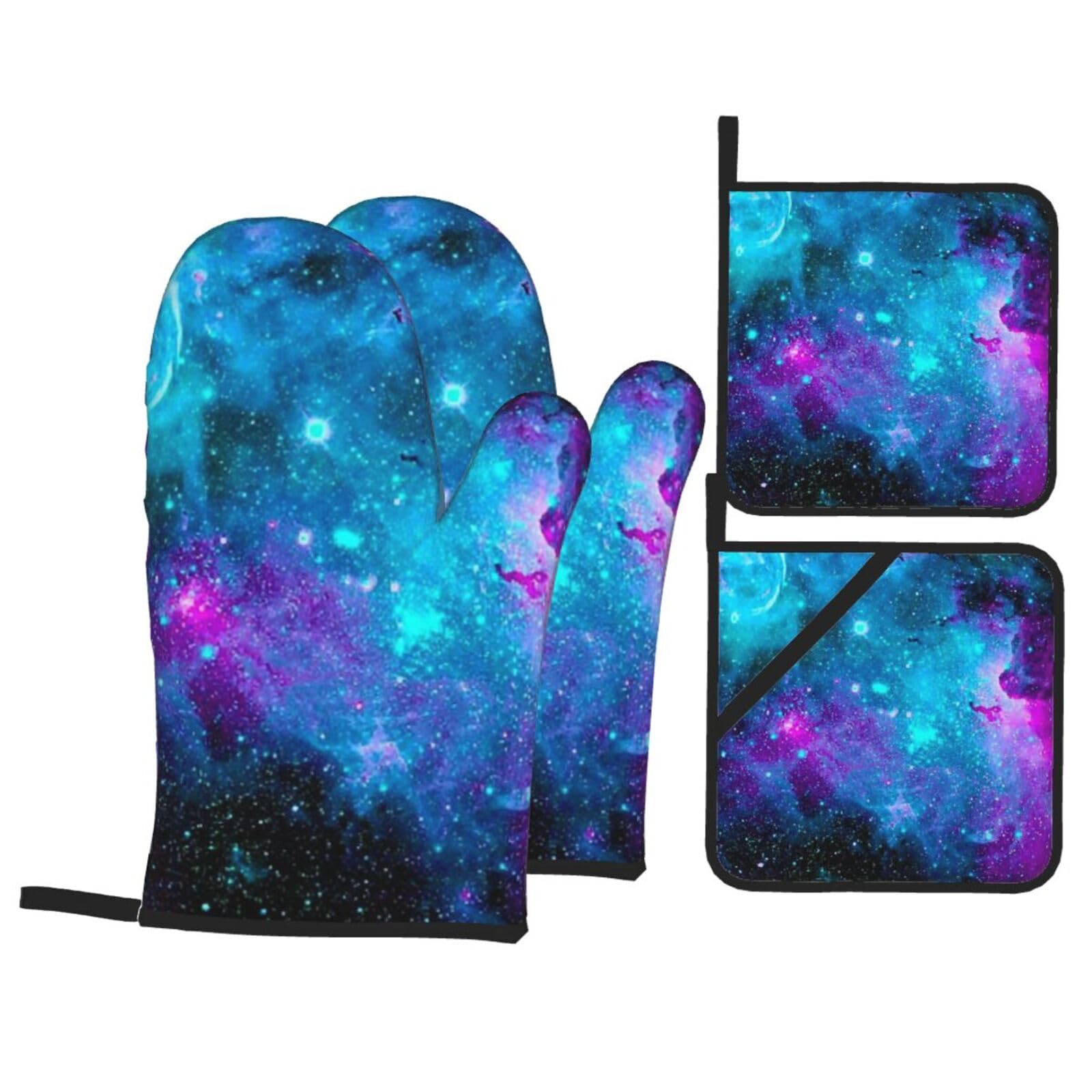 Purple Star Sky Print Stylish Heat-Resistant Oven 4-Piece Set Kitchen Gloves Roasting Daily Cooking