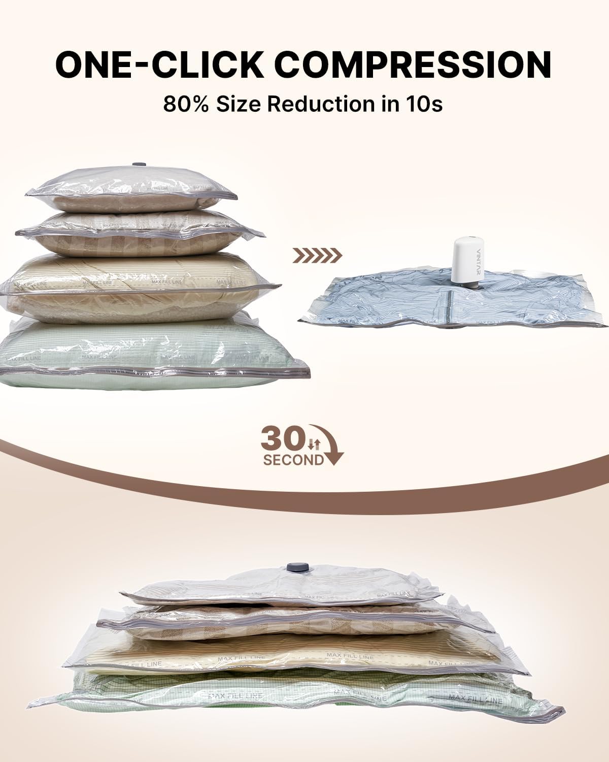 Travel Vacuum Seal Bags for Clothing with Rechargeable Cordless Pump, VINTAR 16 Pack (4J+4L+4M+4S) Carry-on Size Space Saver Vacuum Storage Bags, Compression Packing Bags for Luggage and Suitcase