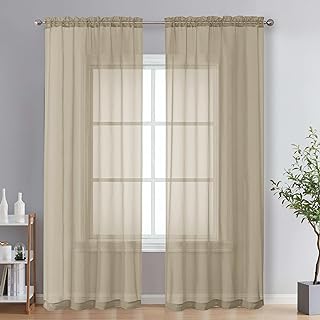 OVZME Taupe Sheer Curtains 84 Inches Long 2 Panels - Soft Light Filtering Window Sheer Panels for Living Room/Bedroom, Top Dual Rod Pocket, 1 Pair, Each 42Wx84L Inches - Buy now