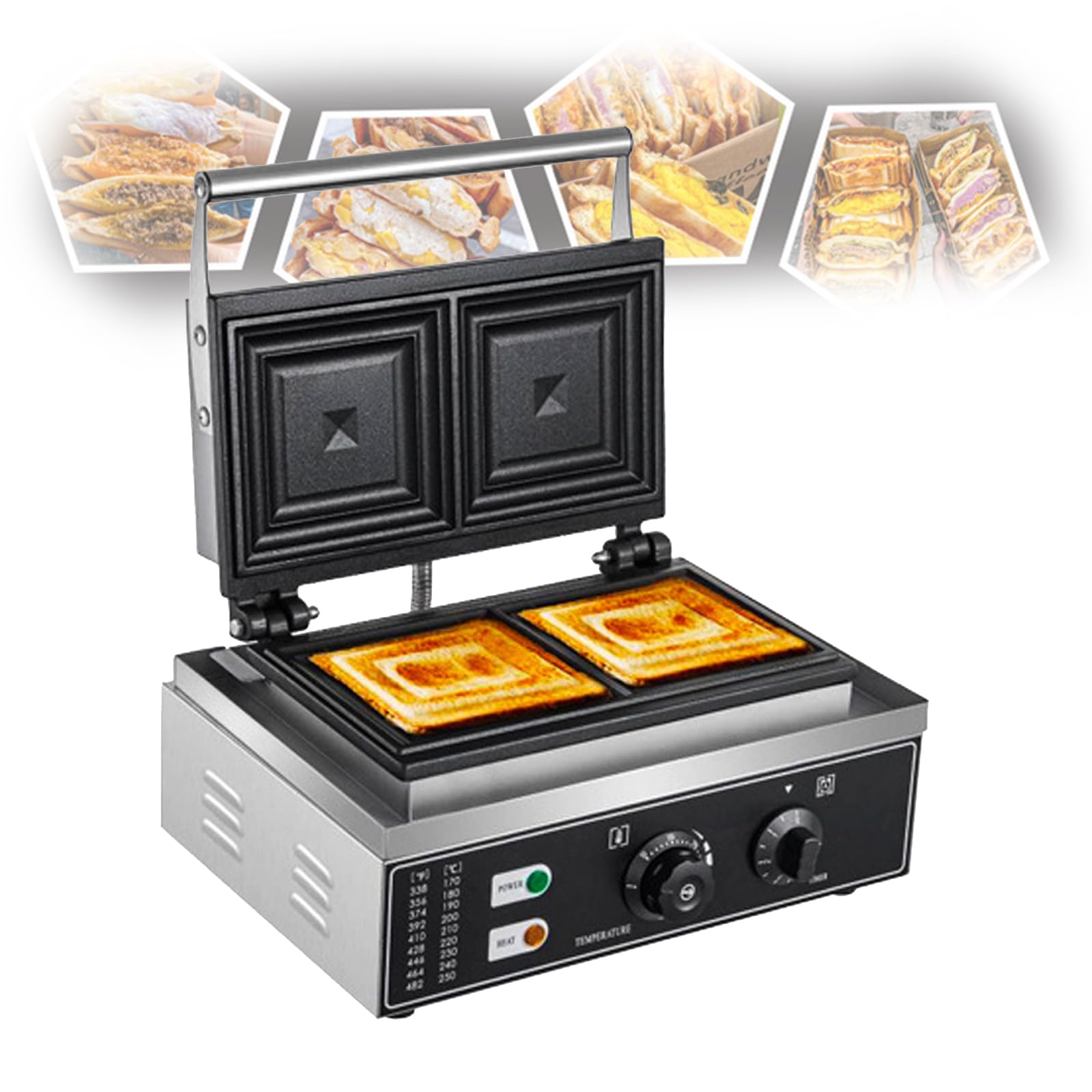 Elektryczny opiekacz do kanapek o mocy 1550 W, toster do kanapek na 4 plasterki, maszyna do kanapek i elektryczna prasa do panini z płytkami zapobiegającymi przywieraniu, automatyczna regulacja