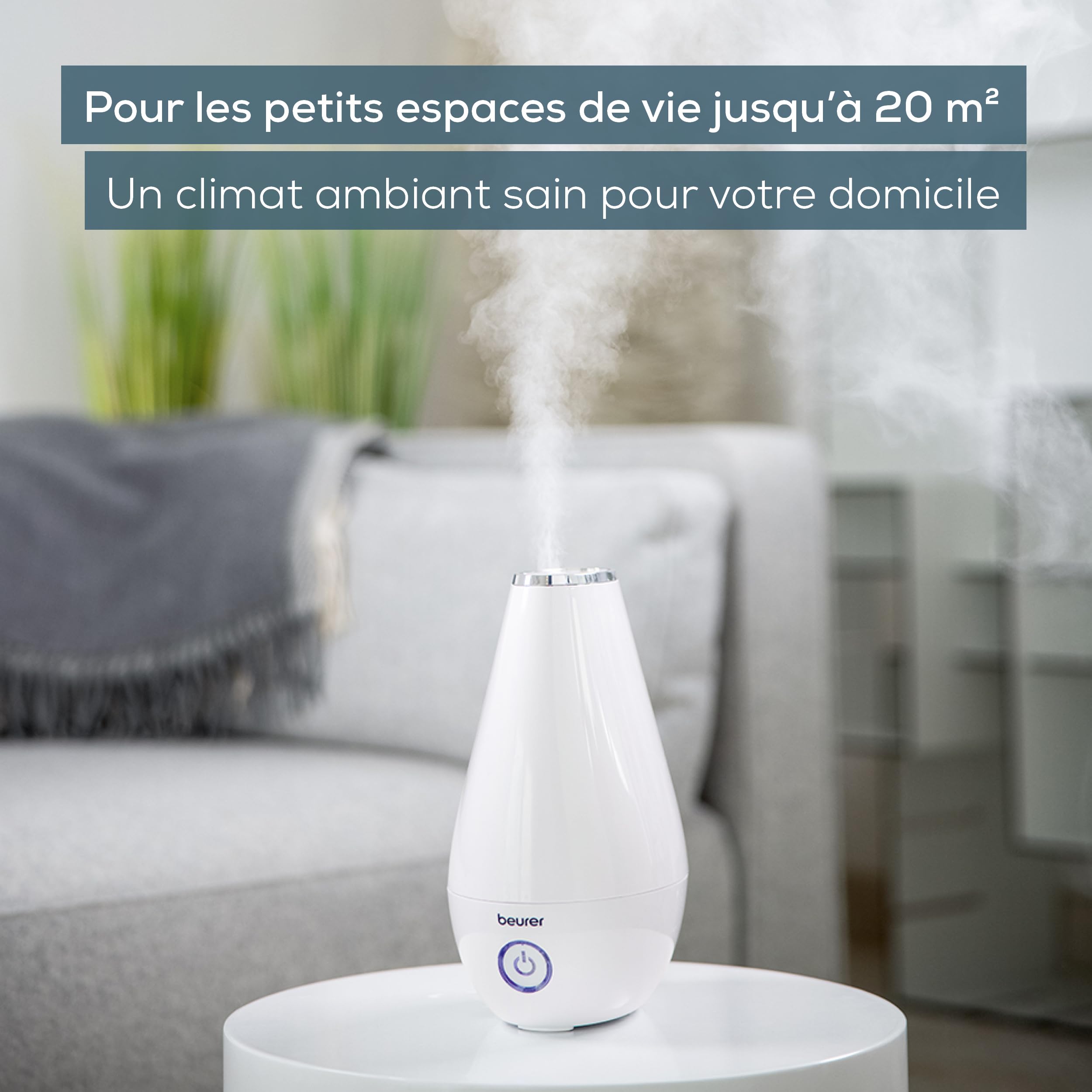 Beurer LB 37 Humidificateur d'air avec nébulisation à ultrasons, diffuseur d'arôme intégré, humidificateur avec mode nuit silencieux pour la chambre, réservoir de 2L pour pièces jusqu'à 20 m², blanc