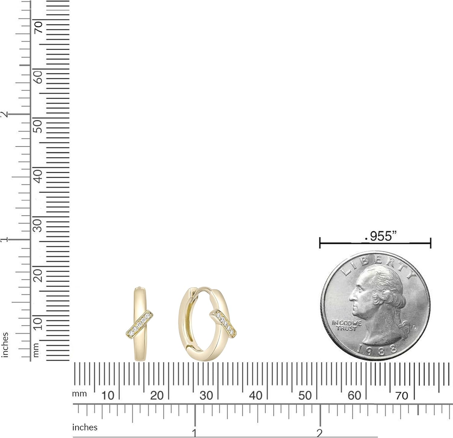Lavari Jewelers Lab Grown Diamond Bar Hoop Earrings for Women - 18k Yellow Gold Plated 925 Sterling Silver Earrings for Her (F-G, VS1-VS2, 0.04 cttw) Hypoallergenic Snap-In Hinged Hoops - Image 7