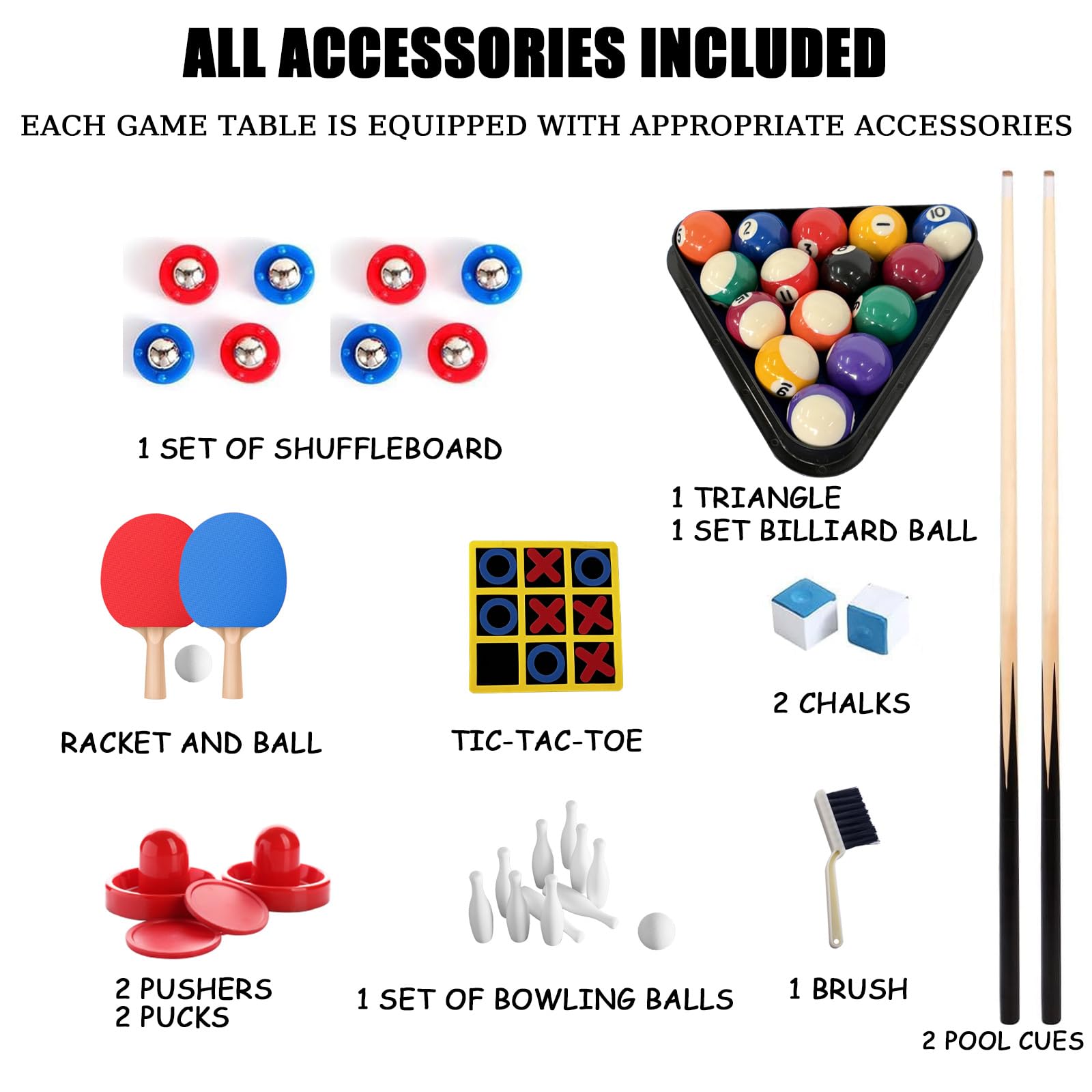 6 in 1 Multi Game Table Folding Pool Table, Billiard, Hockey, Table Tennis, Bowling, Shuffle Board and Tic Tac Toe with All Accessories