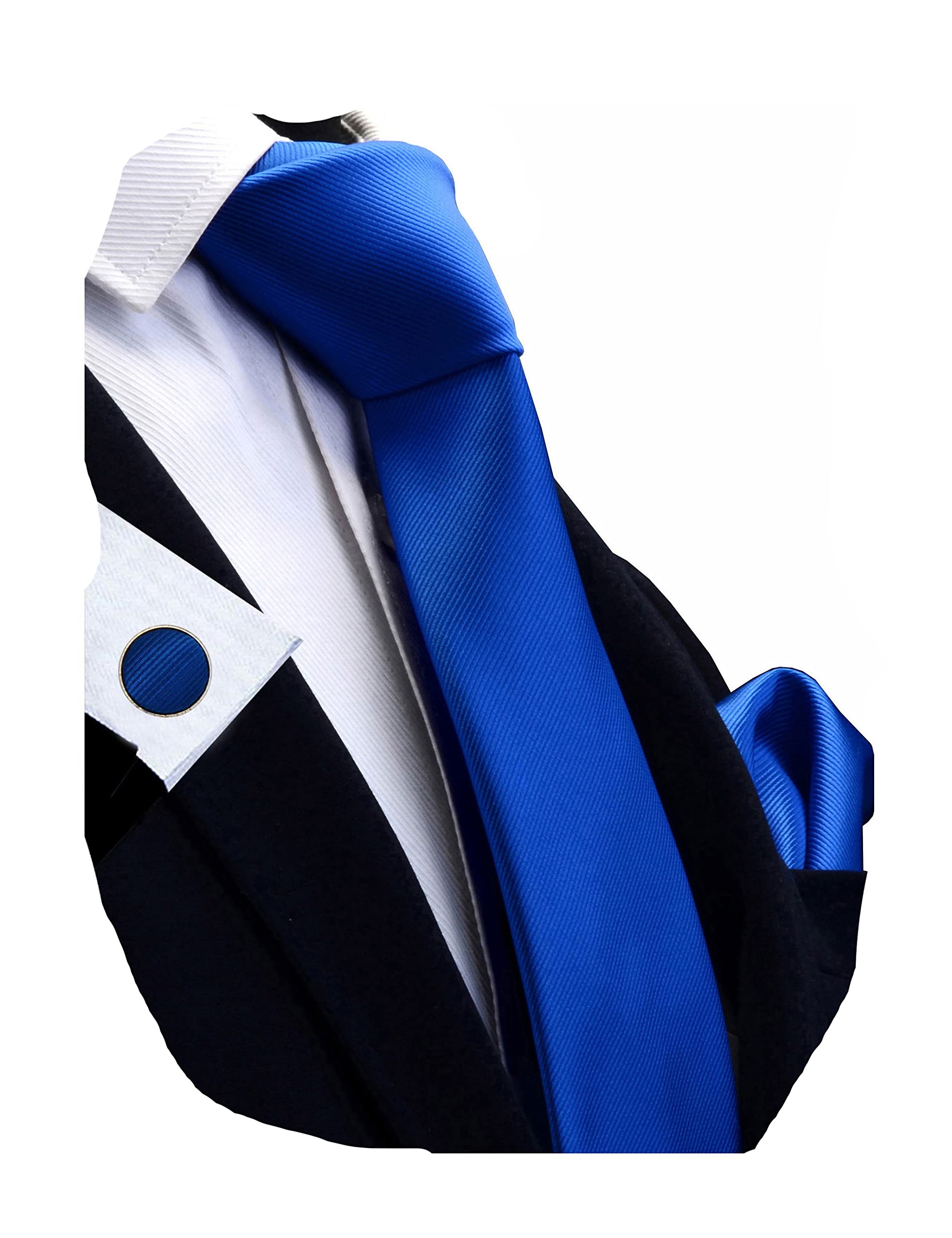 Gusleson Men's Blue Solid Work Ties Necktie With Handkerchief Cufflinks Boys Gift Sets(Uk0789-07)