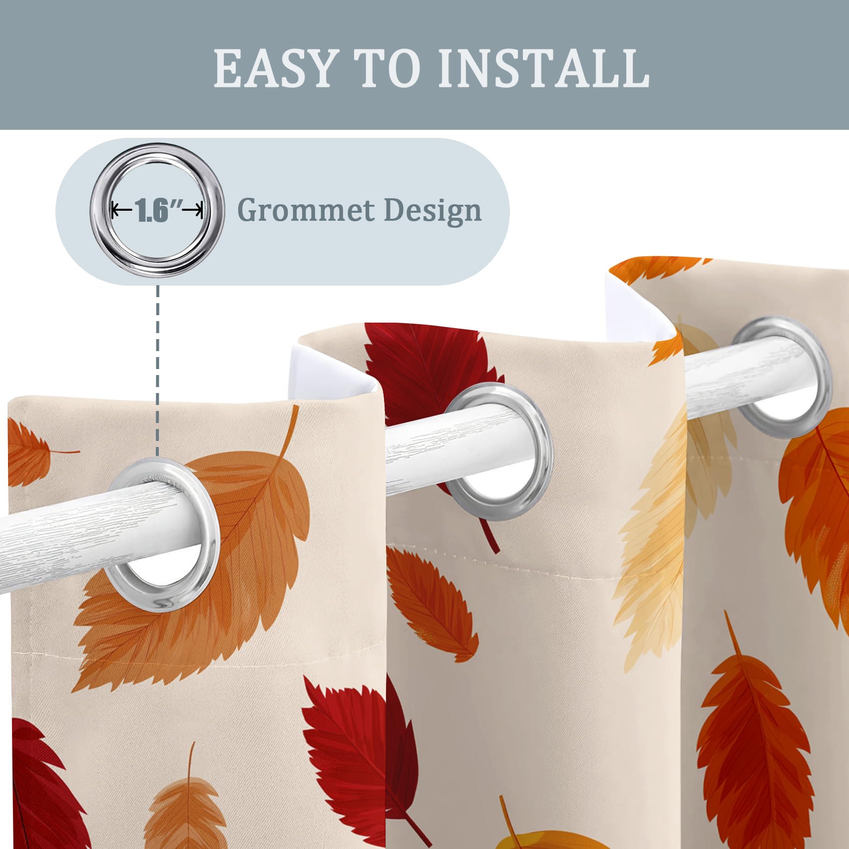Generisch Herbst Blatt Vorhang Blickdicht 2er Set, H 260 x B 140, 95% Verdunklung, Herbst Blätter Vorhänge für Wohnzimmer Schlafzimmer Deko, Thermo Fenster Gardinen mit Ösen OSF191