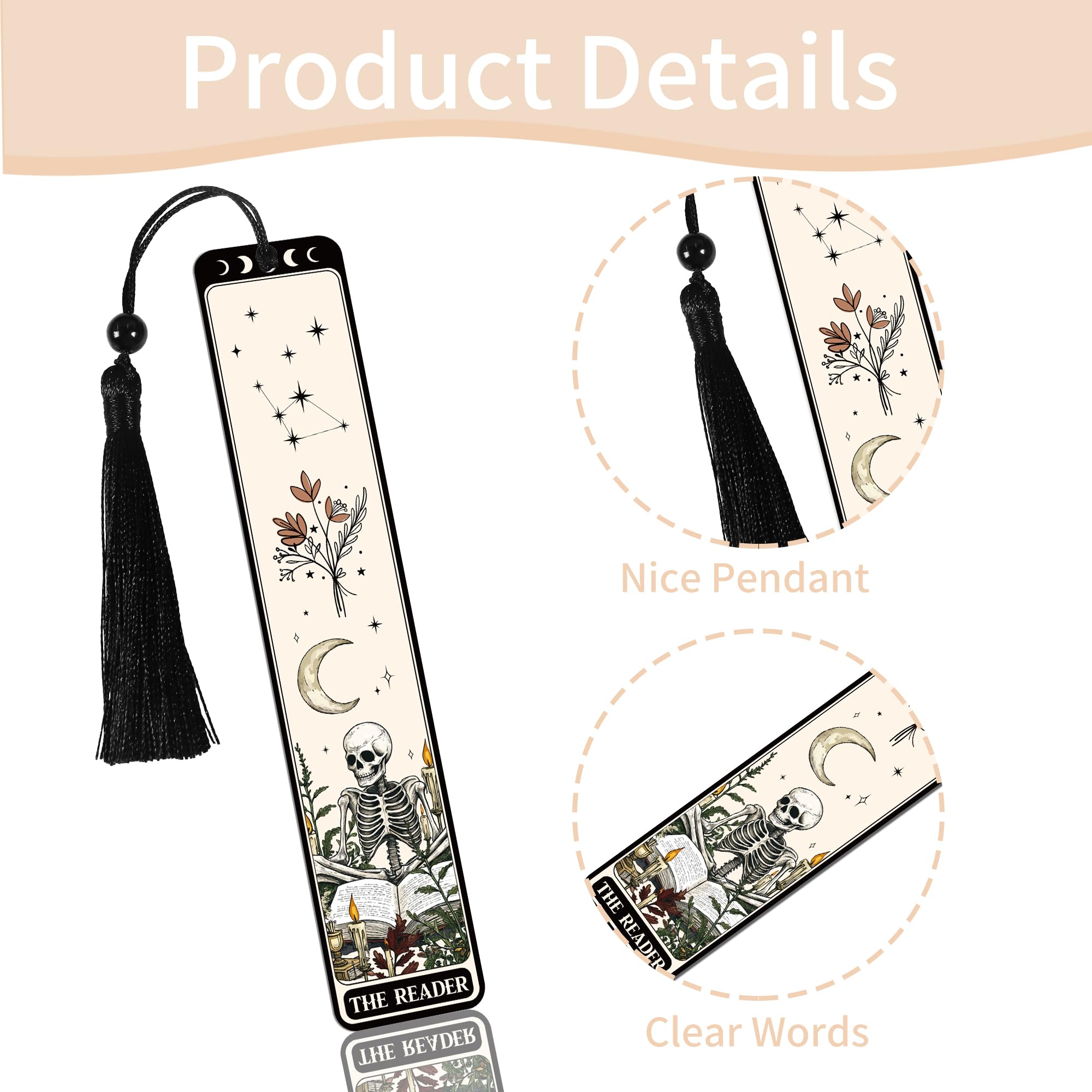 Anti Social Book Club Bookmark: Vintage Aesthetic Metal Bookmarks with Tassel, Funny Book Mark Page Markers for Book Lovers, Gifts for Women Girls Teens Readers Bookish School Office Supplies: Gothic Skull
