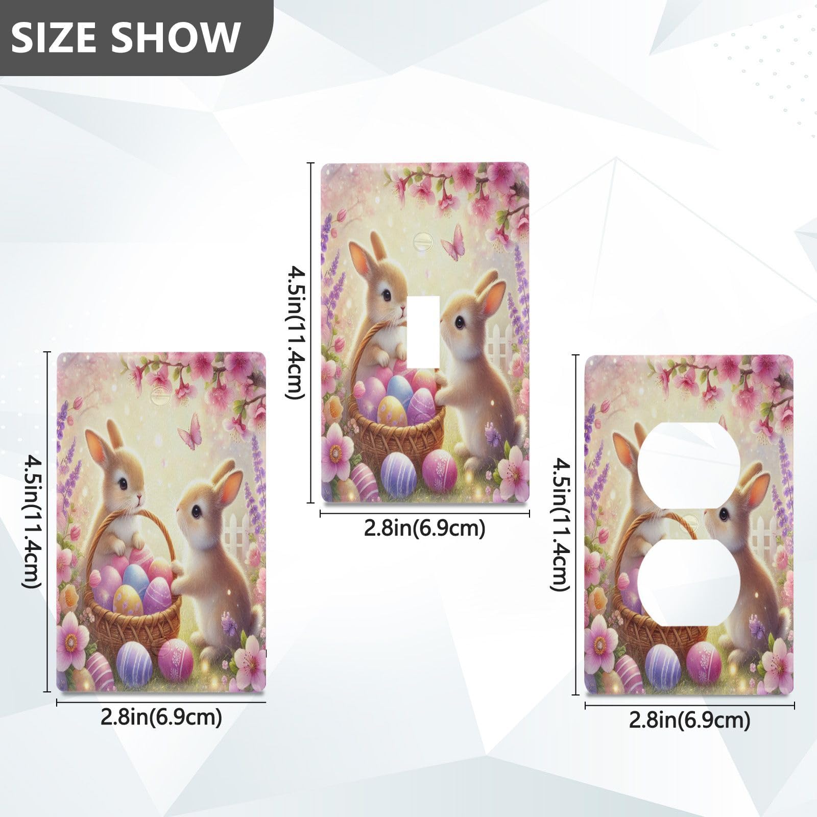 Rabbit Easter Eggs Light Switch Cover Decorative Receptacle Outlet Wall Plate Guard Plastic Outlet Covers for Farmhouse Home Decor Livingroom (Duplex Outlets Cover)