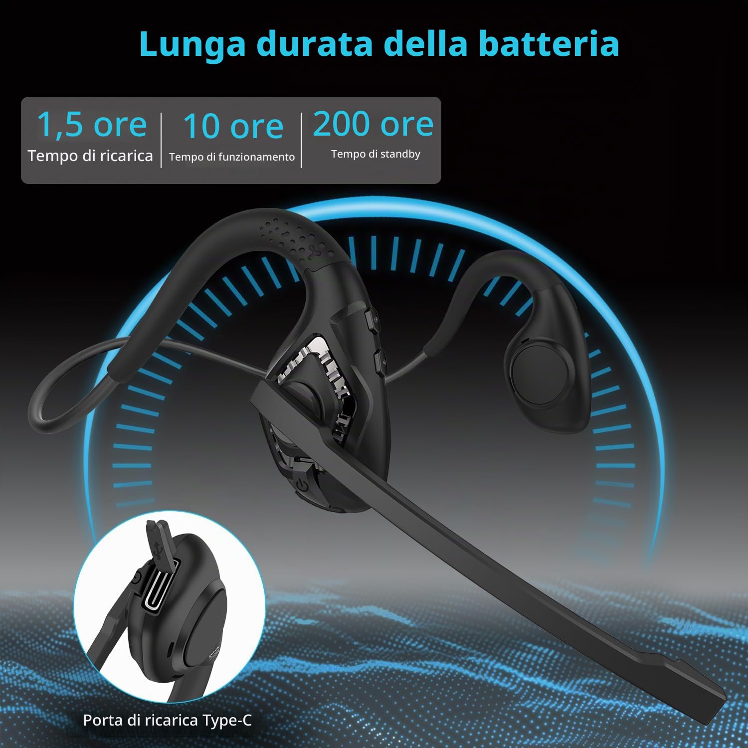 iDIGMALL Ultime cuffie Bluetooth 5.2 w/CVC8.0 Noise Cancellazione Mic Boom, cuffie stereo wireless a conduzione d'aria aperto/auricolare, corsa, apprendimento degli studenti
