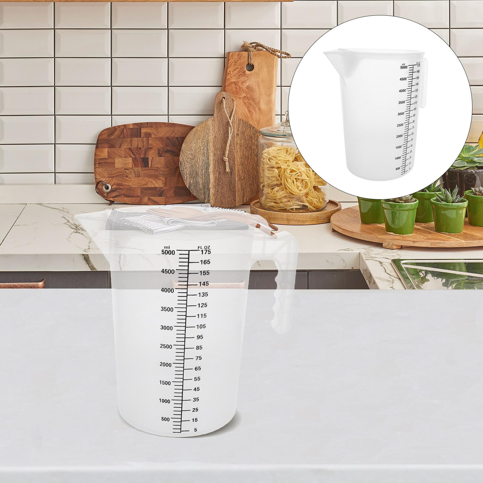 Vaso Medidor con Tapa de 5 L, Plástico Pp Transparente de Uso Alimentario