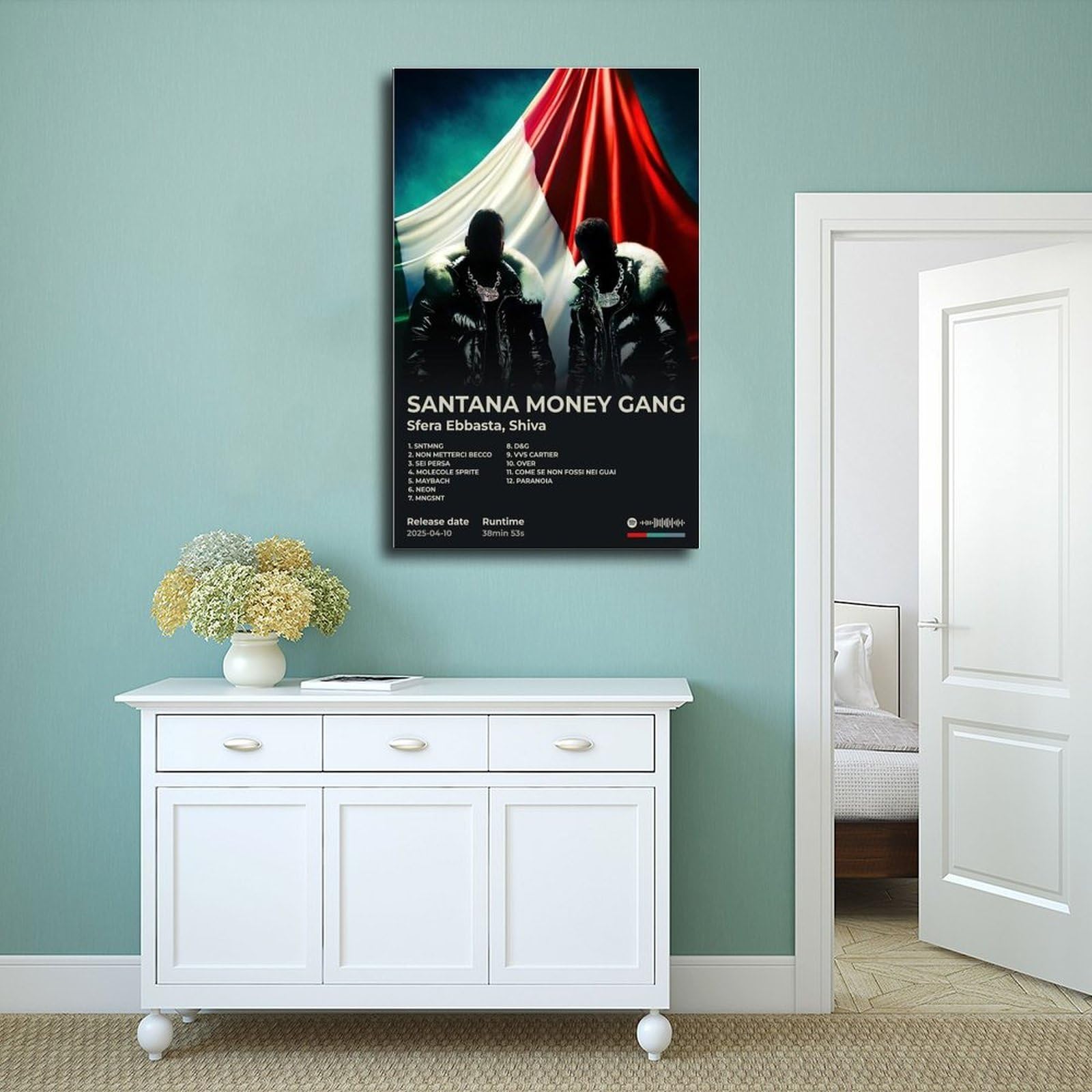 PJEYGF Poster su tela con copertina di album musicale Hip Hop Santana Money Gang, decorazione per la casa, idea regalo