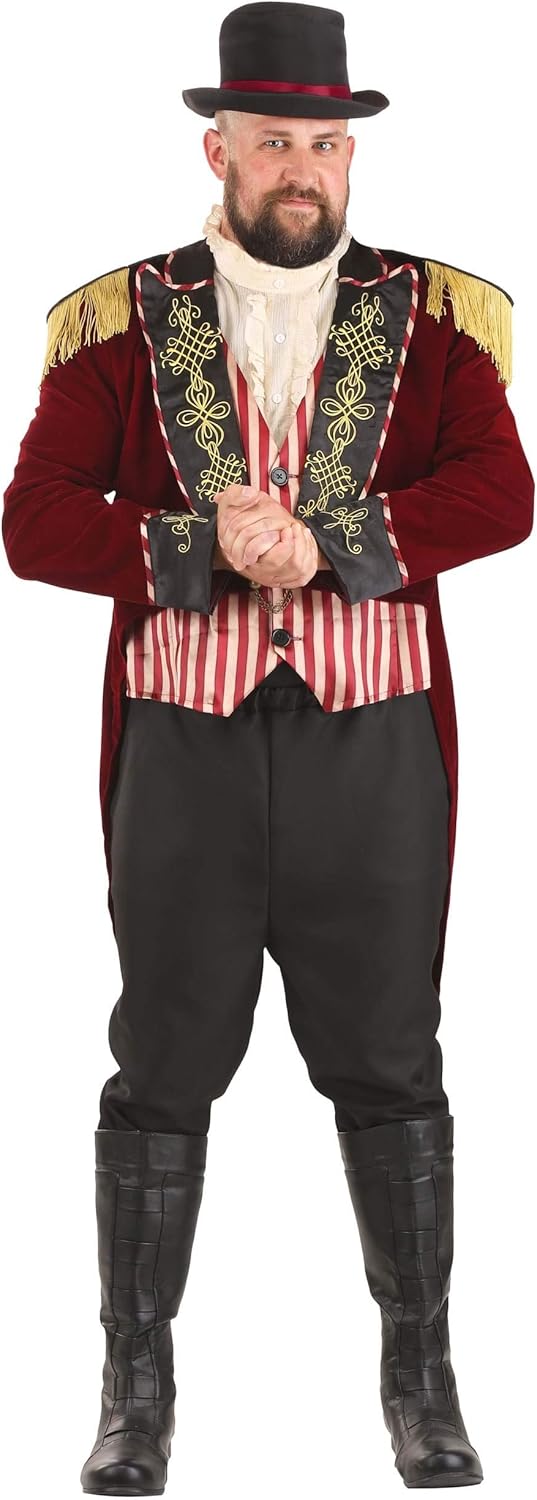 Fun Costumes Plus Size Scary Circus Ringmaster Costume, Men's and Women's Evil Ring Leader Outfit with Velvet Tailcoat, Hat 2X