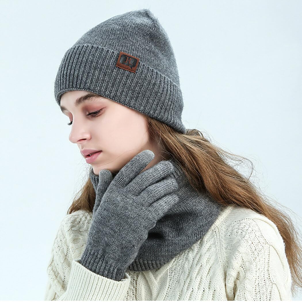 Thermal Unisex Rippstrickmütze, klassischer Loop-Schal und Handschuhe Set