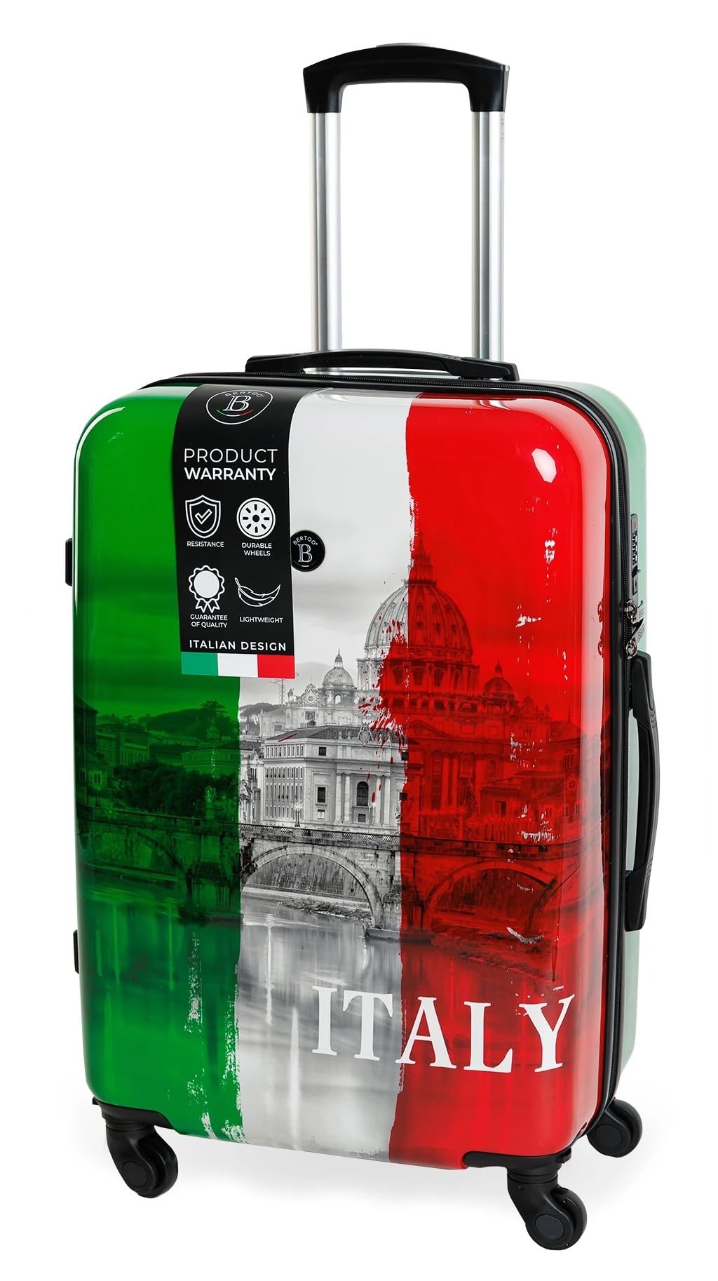 BERTOO Italy XXL Hartschalenkoffer, 99 l, ABS+PC, leichtes Reisegepäck mit 4 abnehmbaren 360°-Rollen, Zahlenschloss, 75 cm