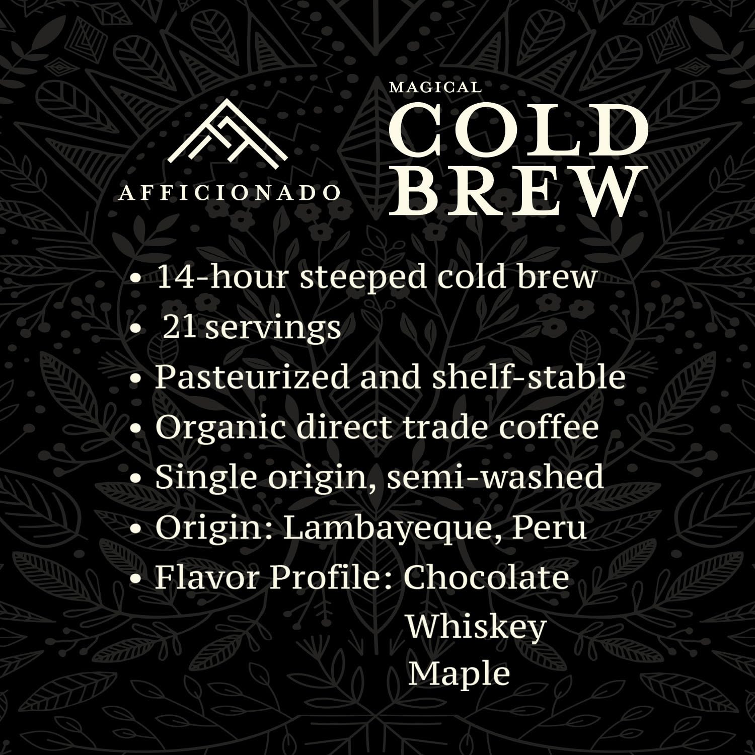 Afficionado Coffee Roasters | Magical Cold Brew | 1 Gallon | Bag in Box | Single Origin Peruvian Coffee | Medium Roast | Ready to Drink | Pasteurized & Shelf-Stable