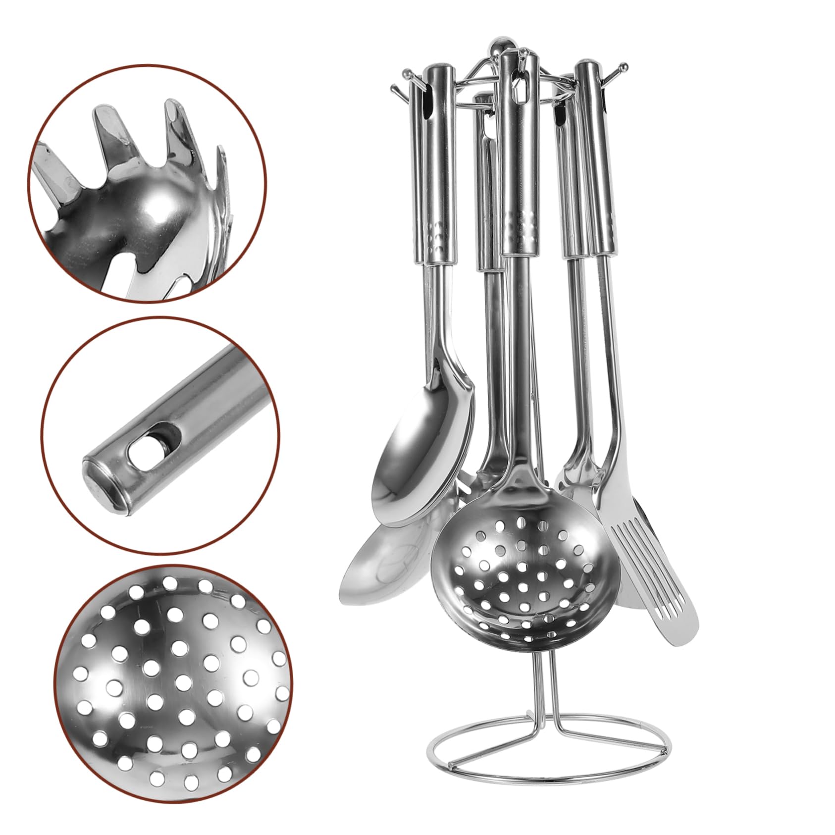 Set Utensili da Cucina in Acciaio Inox 6 Pezzi Supporto