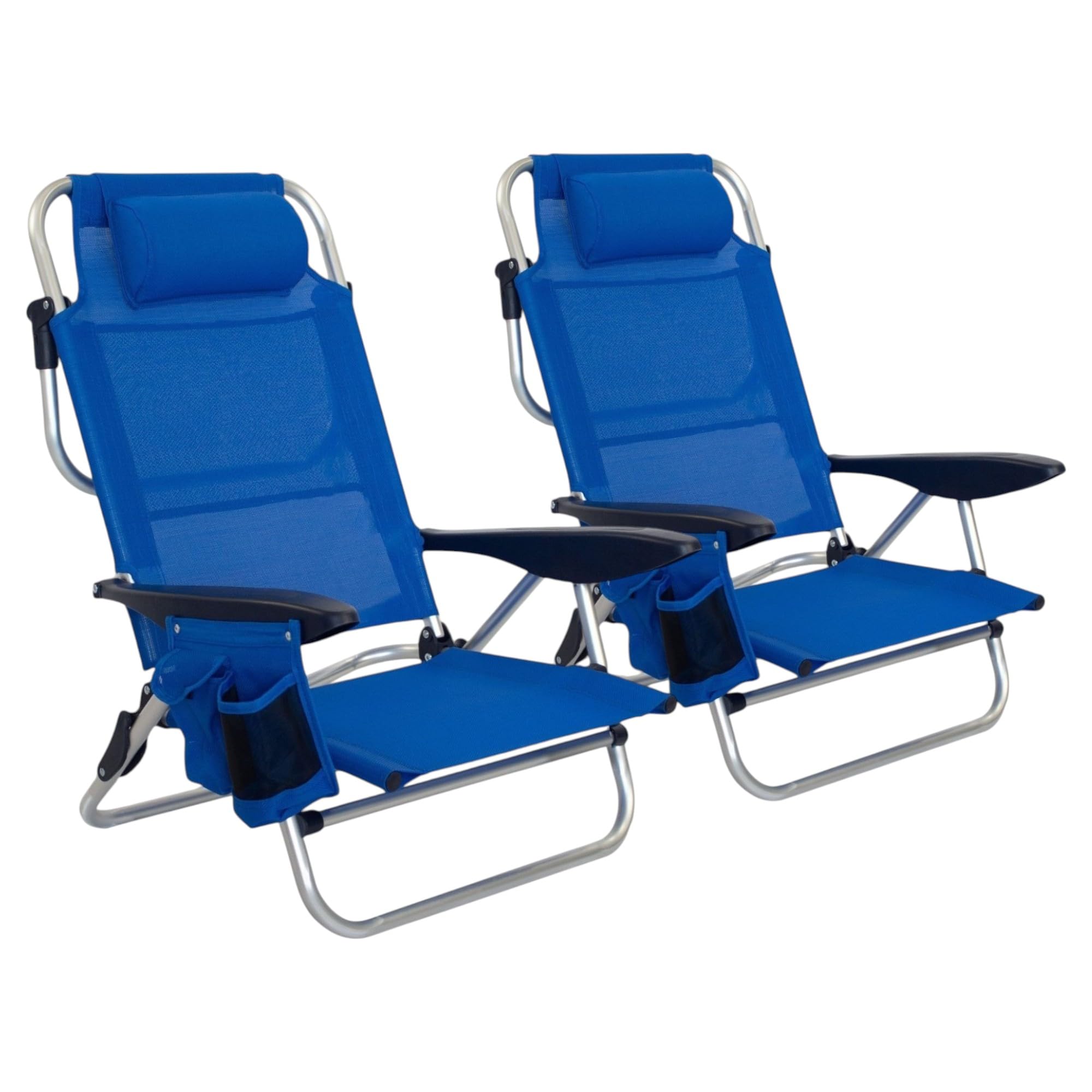 Pincho Silla de Playa Reclinable Aluminio 4 Posiciones Plegable Ligera Resistente 110kg textilene Transpirable con Reposacabezas y Bolsillos Azul Turquesa y Marino (2, Azul Marino)