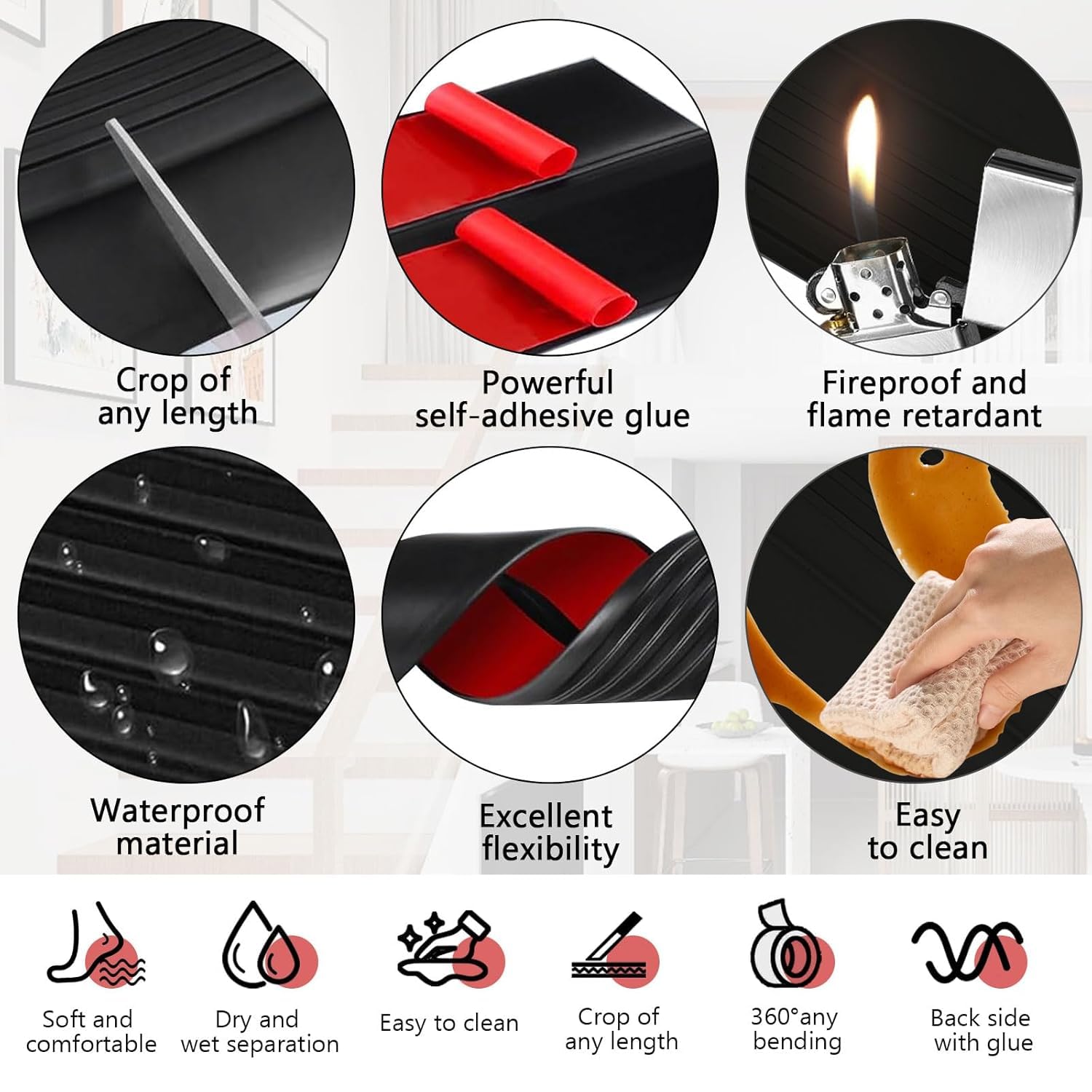 8m Profilé de Nez de Marche Autocollant de Qualité SupéRieure - Protection des Bords D'Escalier - En Caoutchouc de Silicone AntidéRapant - pour L'IntéRieur Et L'ExtéRieur - en Forme de L - Noir