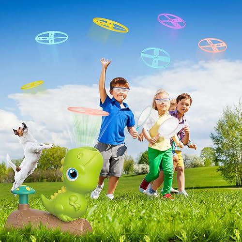 Lanzador de discos voladores al aire libre para niños de 3, 4, 5, 6, 7, 8 años, juguetes de dinosaurio al aire libre para juegos familiares en el