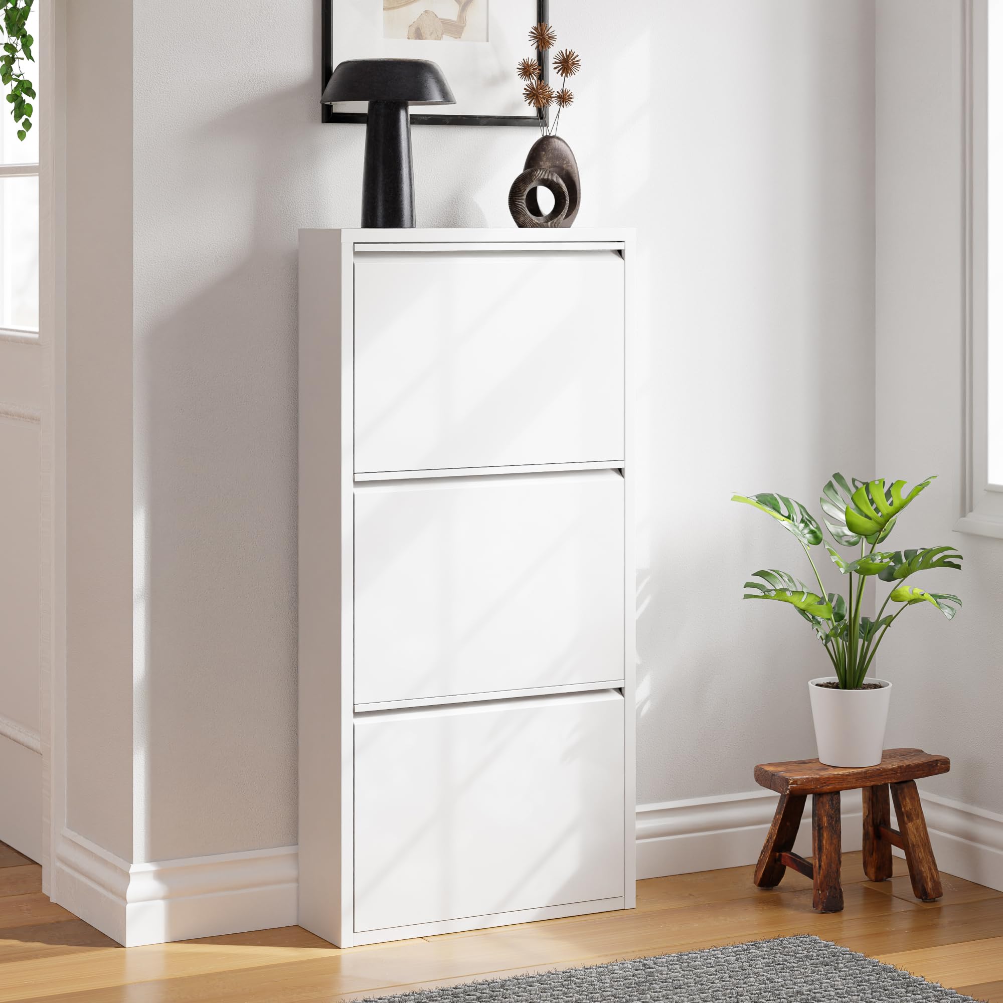 [en.casa] Zapatero de Pared Sokndal Organizador de Zapatos con 3 Puertas para 6 Pares Mueble de Calzados para Entrada Pasillo Metal 104 x 50 x 15 cm - Blanco