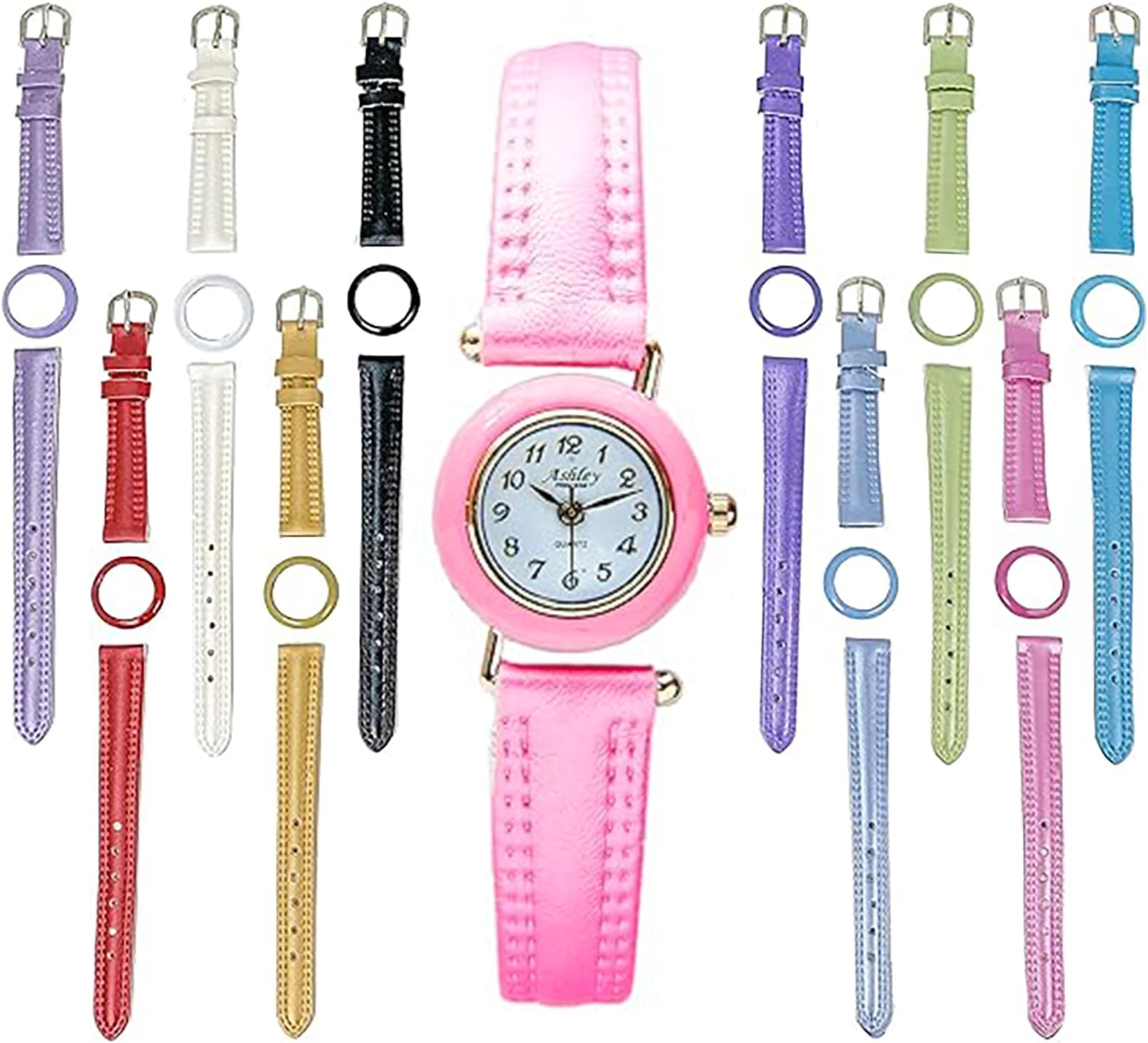 Cutest Petite Tiny Watch Case - Ladies Interchangeable Watch Set Bands and Bezels to Mix and Match. Very Dainty Look - Perfect to Match All Your Outfits! - Baby Face Sets