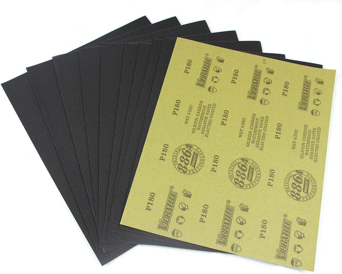 MAXMAN Sandpaper Sheets, 180 Grit Dry Wet Sand Paper, 9 x 11 Inch, Silicon Carbide, for Wood Furniture Finishing, Metal Sanding and Automotive Polishing, 10 -Sheet