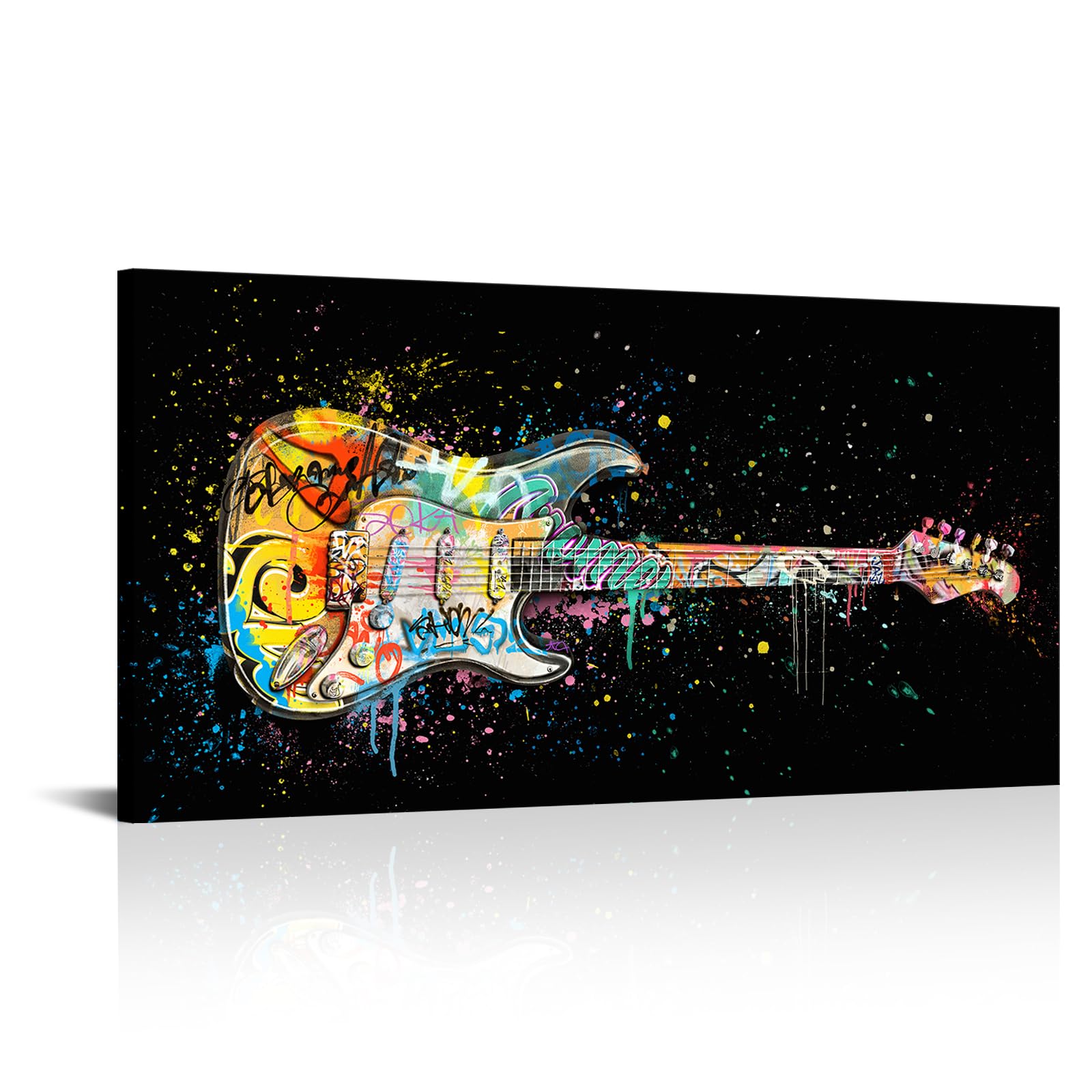 HOMEOART Music Wall Art Guitar Painting Music Wall Decor Musical Studio Decor Framed Canvas Artwork, 20x40inch