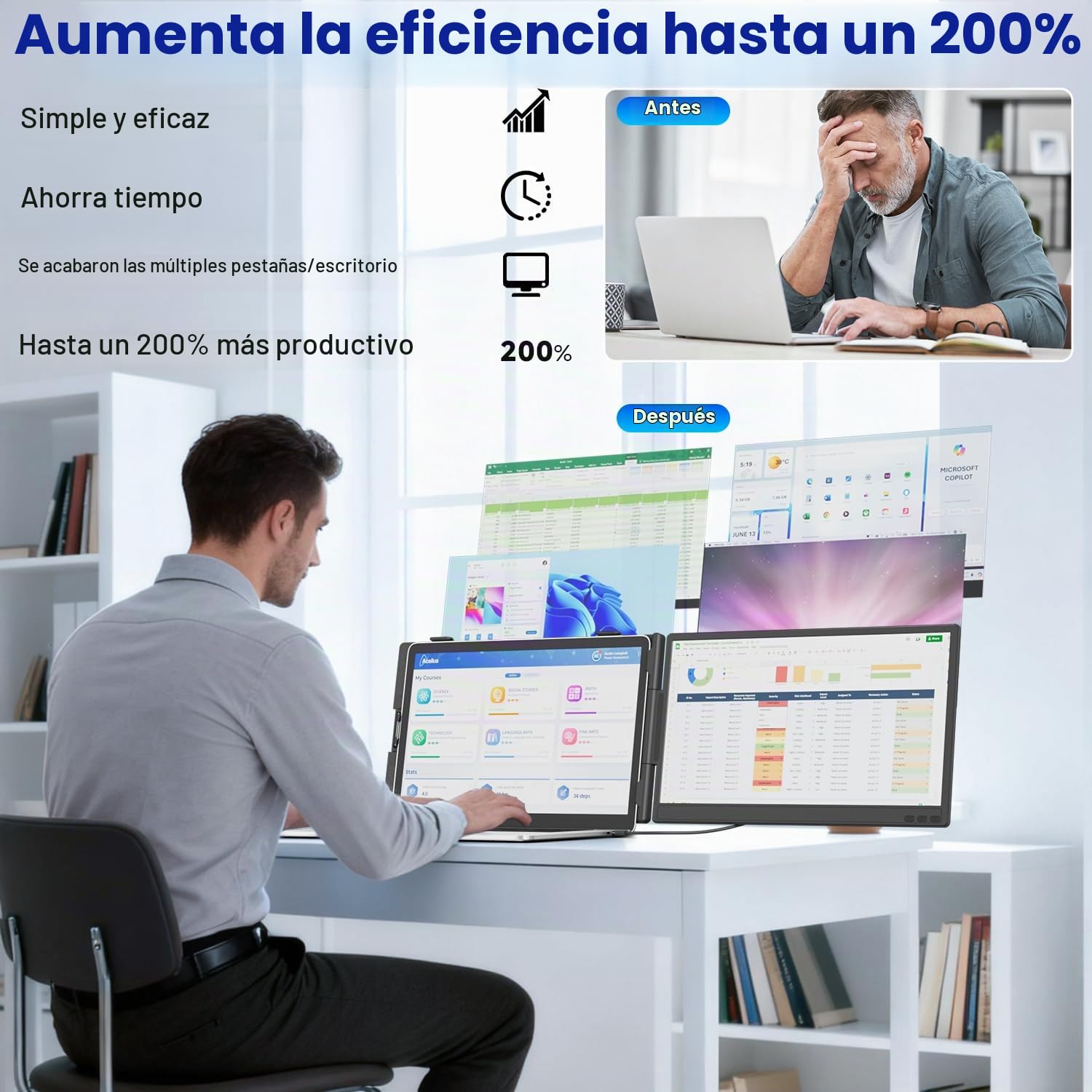 KEFEYA Monitor Portátil 14" Extensor de Pantalla para Portátil IPS FHD 1080P, Doble Pantalla para Portatil de 13 a 17,3» con Puerto USB-C/HDMI, Plug & Play para Windows/Mac/Android/Switch/PS5
