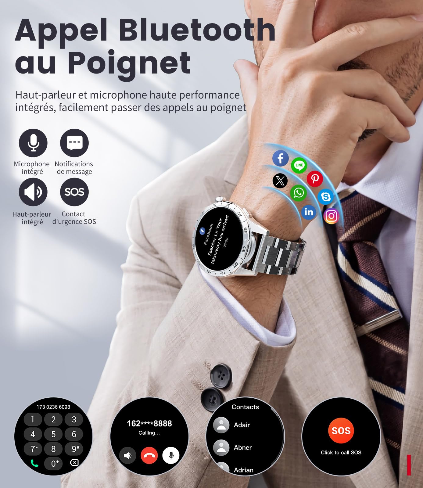 LIGE Smartwatch Uomo con Chiamata e Risposta, 1.43'' AMOLED Schermo Fitness Orologio Uomo, 120+ Modalità Sportive Activity Tracker, Sonno Cardiofrequenzimetro SpO2 per Android iOS, 3 Cinghie