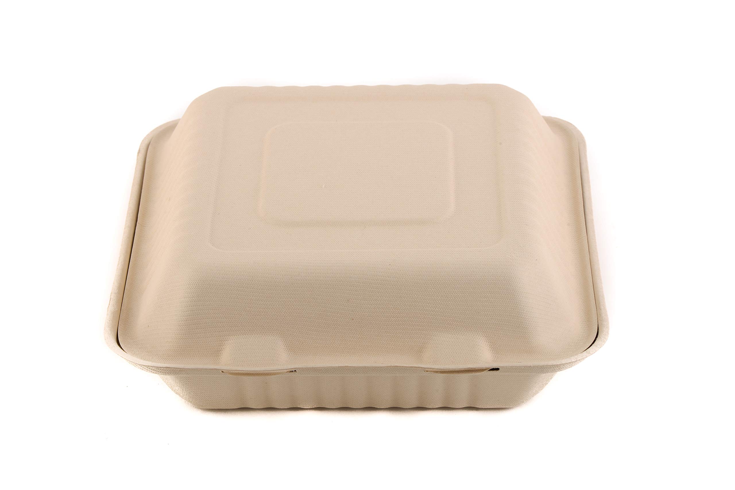 [100 PACK] 9 Inch 3-Compartment Compostable Hinged Take Out Food Container - Sugarcane Bagasse, Tree Free - Restaurant Supplies, Microwavable, Bidodegradable, Recyclable, Heavy Duty (Rectangle - Clam)