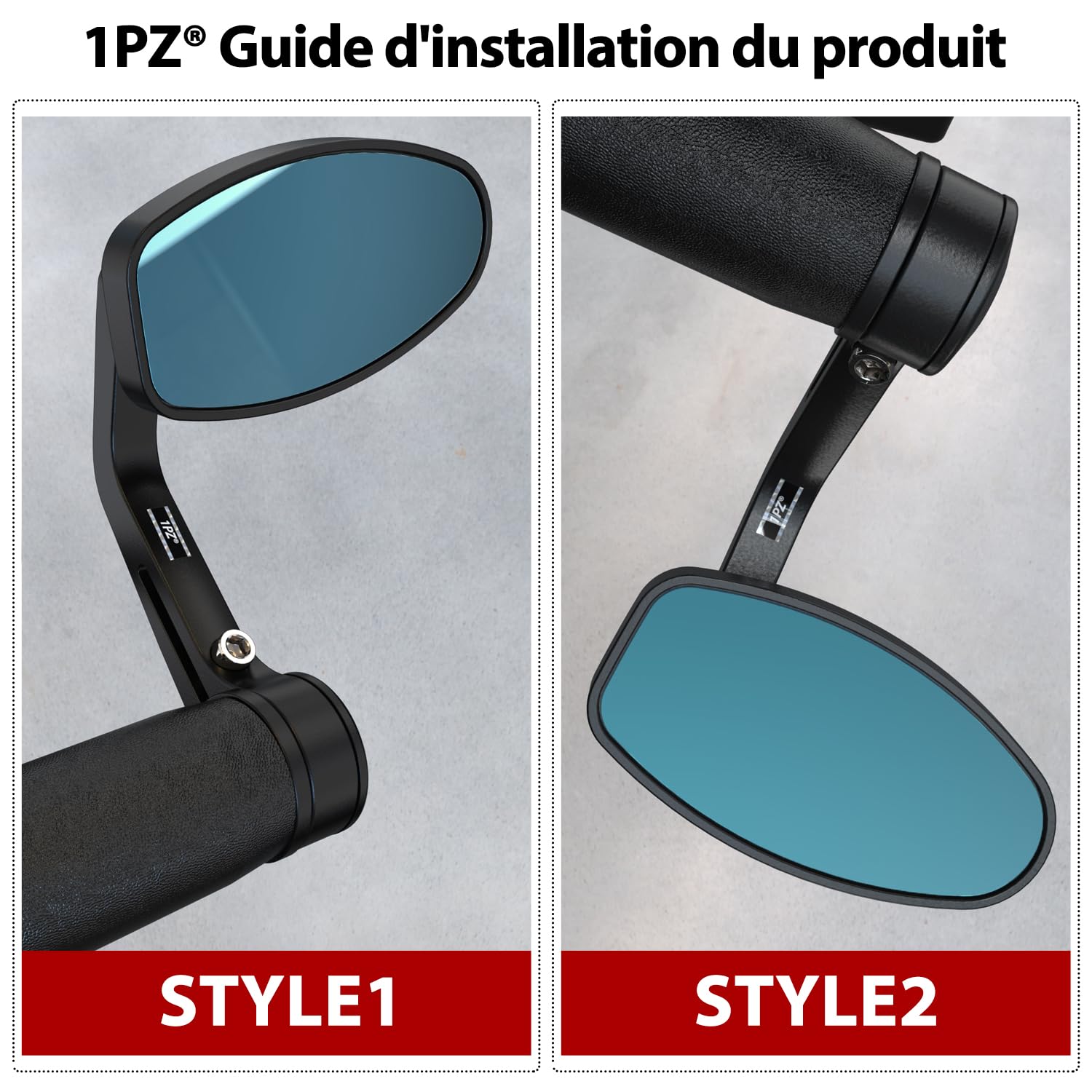 1PZ F26-7M8 Rétroviseur Universel Moto CNC Anti-éblouissant - 7/8" (22mm) pour Guidon -Verre Bleu Large Angle Mort Réduit -Compatible Scooter, Vélos électriques, VTT, UTV, Z1000 Z750, MT03 MT07 MT09