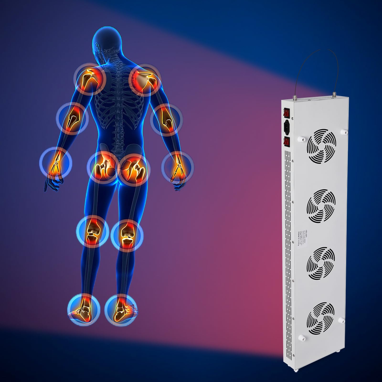 Lampada a infrarossi, 600 W, luce rossa a infrarossi vicini, 120 LED, luce terapia, 4 ventole di raffreddamento, utilizzabile verticalmente e orizzontalmente, protezione contro il surriscaldamento