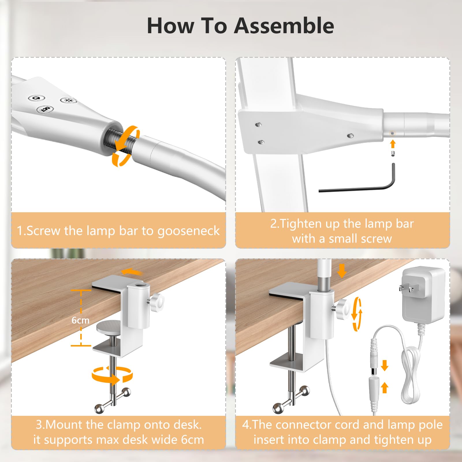 EppieBasic Lampe de Bureau Double Tête Réglable avec Pince Blanche