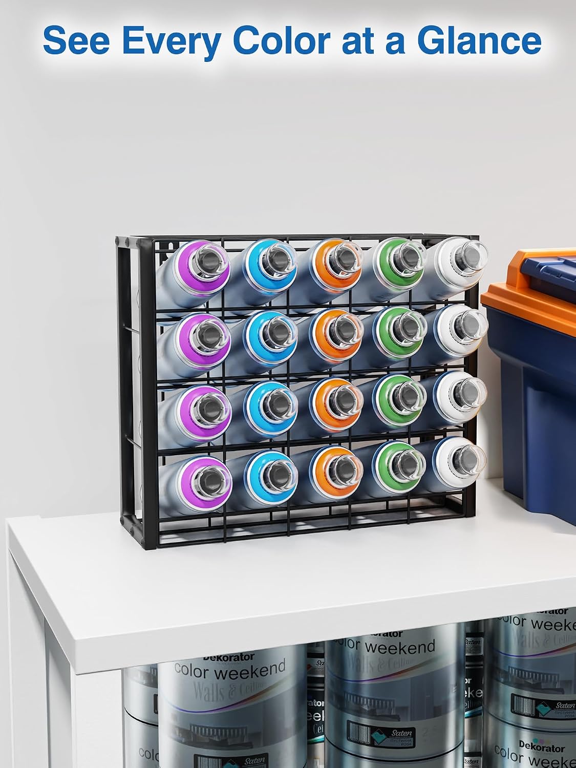 Spray Can Holder Wall Mount, 20 Can Spray Paint Organizer, Metal Rack