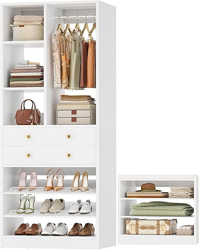 Sistema de armario pequeño, sistema organizador de armario de 28 pulgadas2.3 pies con cajones y estantes, sistemas de armarios para armarios