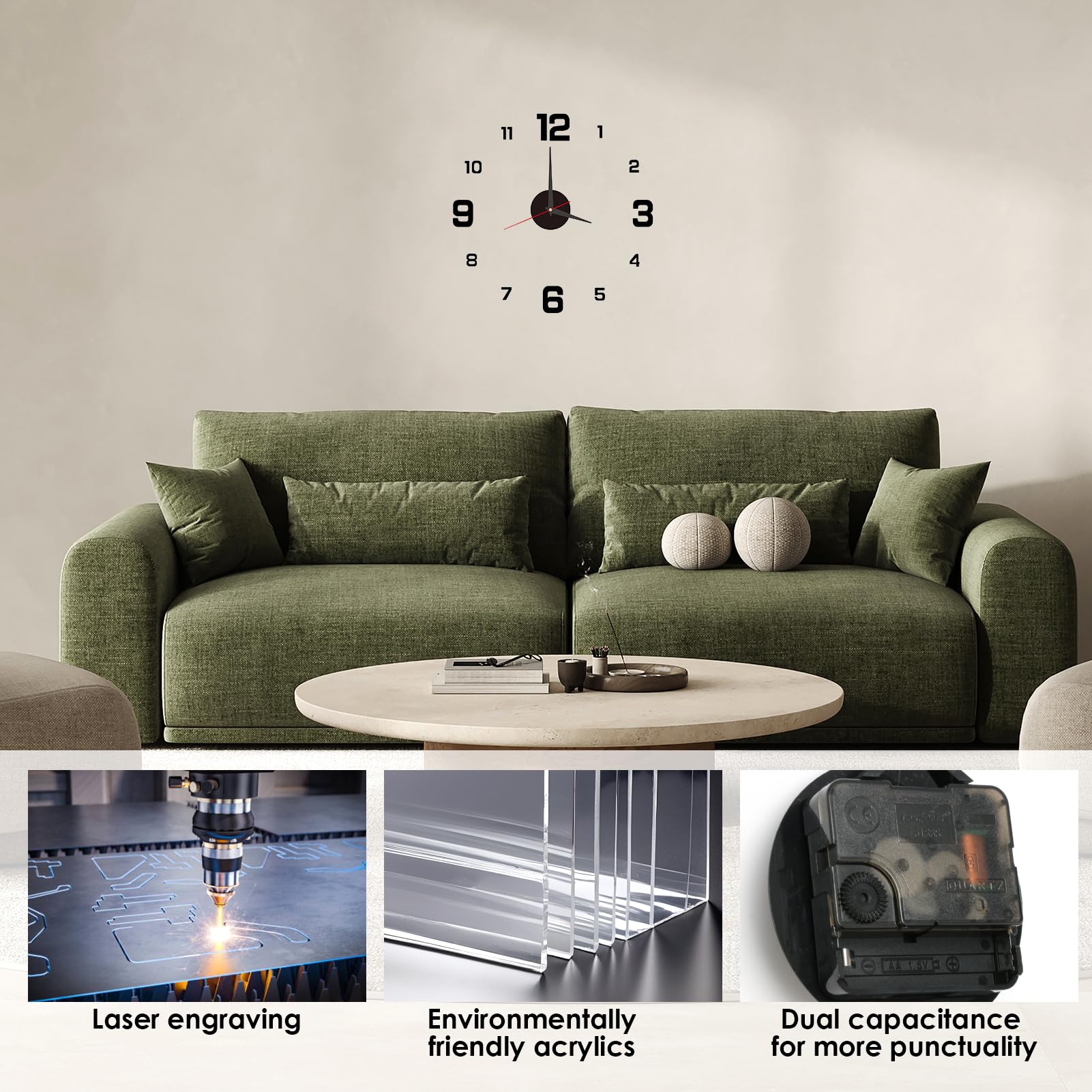 Orologio Da Parete 3D Fai Da Te - Adesivo Autoadesivo, Silenzioso, Moderno Argento 40cm