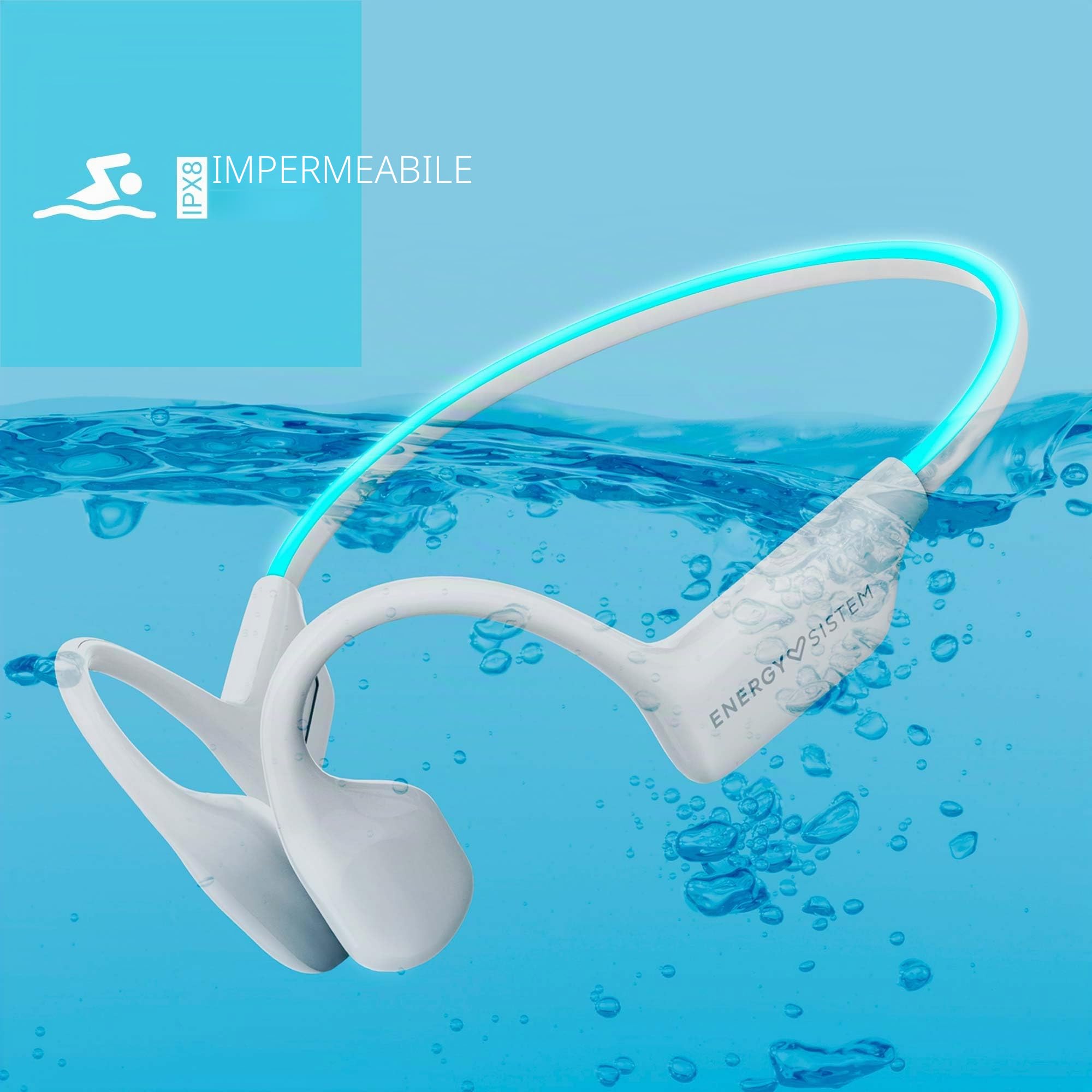 Energy Sistem AquaSport - Cuffie Bluetooth (Bluetooth 5.4, 11 ore di batteria, microfono, lettore MP3, impermeabile