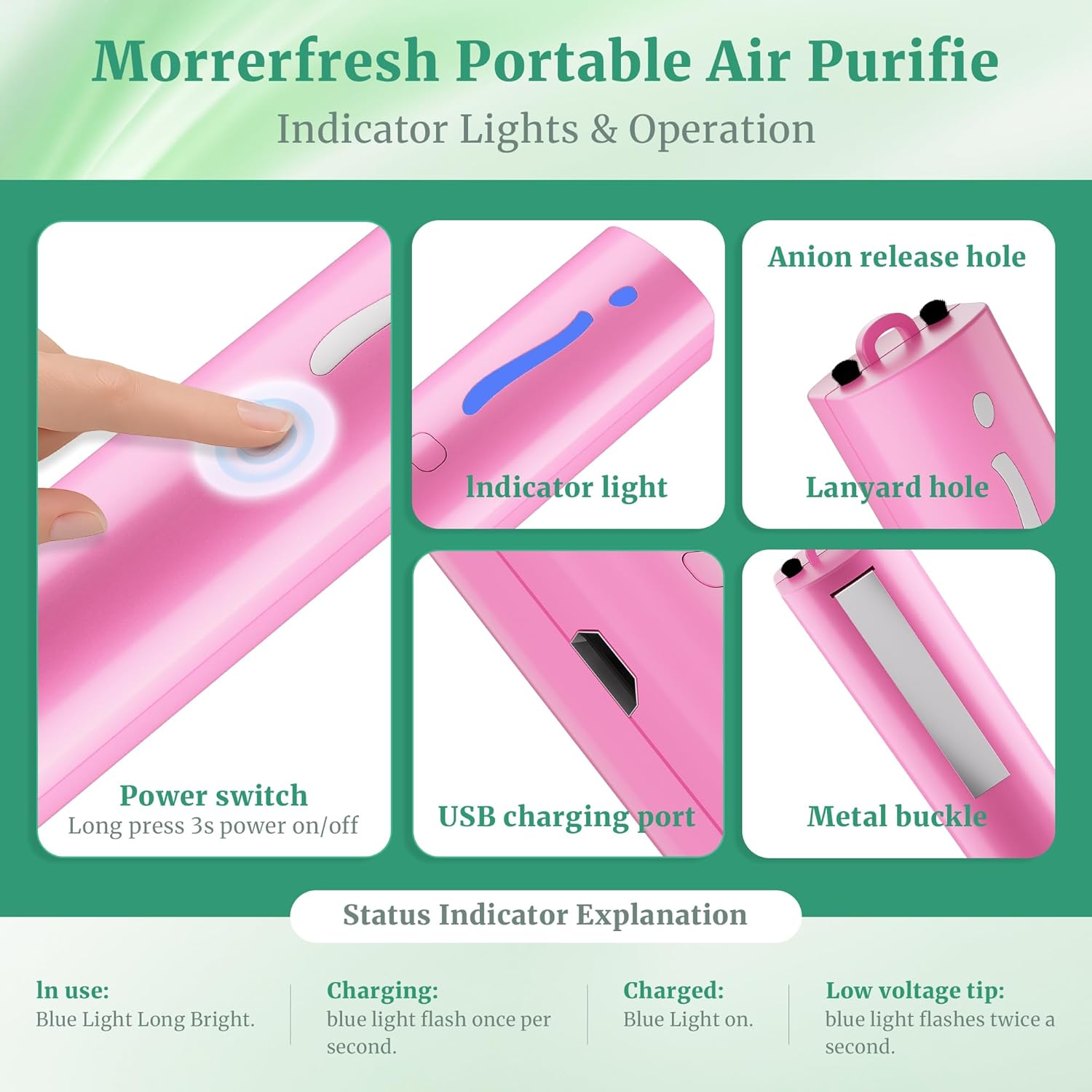 Car Air Freshener with Fragrance-Free, Hanging Car Air Freshener with Ions, Helps keep your car feeling fresh, Small Portable USB Rechargeable for Daily Driving, Home, Office(F6I Pink) - Image 7