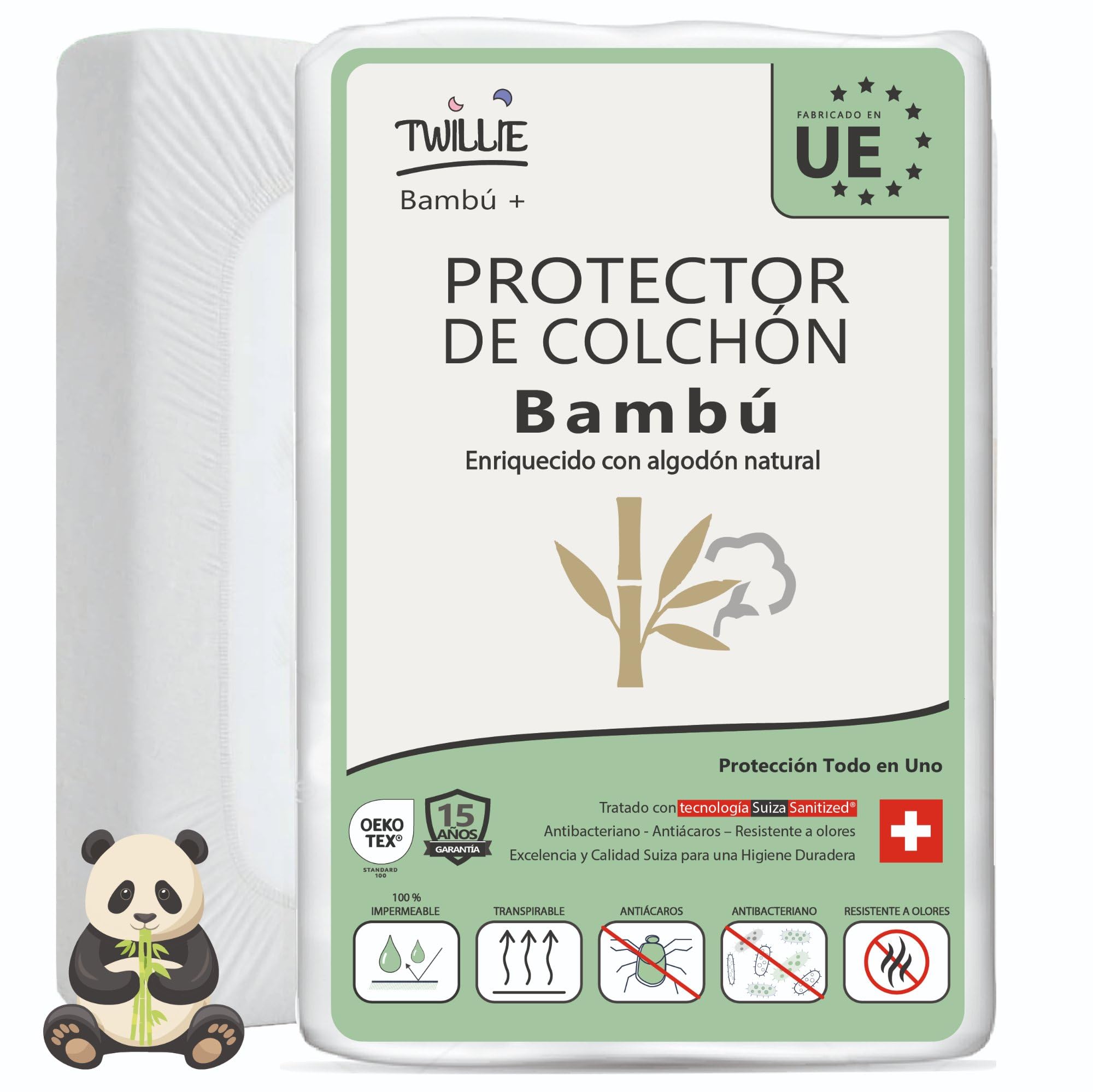 Protector de colchón 150x190 bambú impermeable transpirable antiácaros algodón