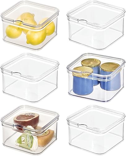 iDesign Contenedores organizadores apilables para refrigerador con tapas para productos frescos, juego de 6, transparentes