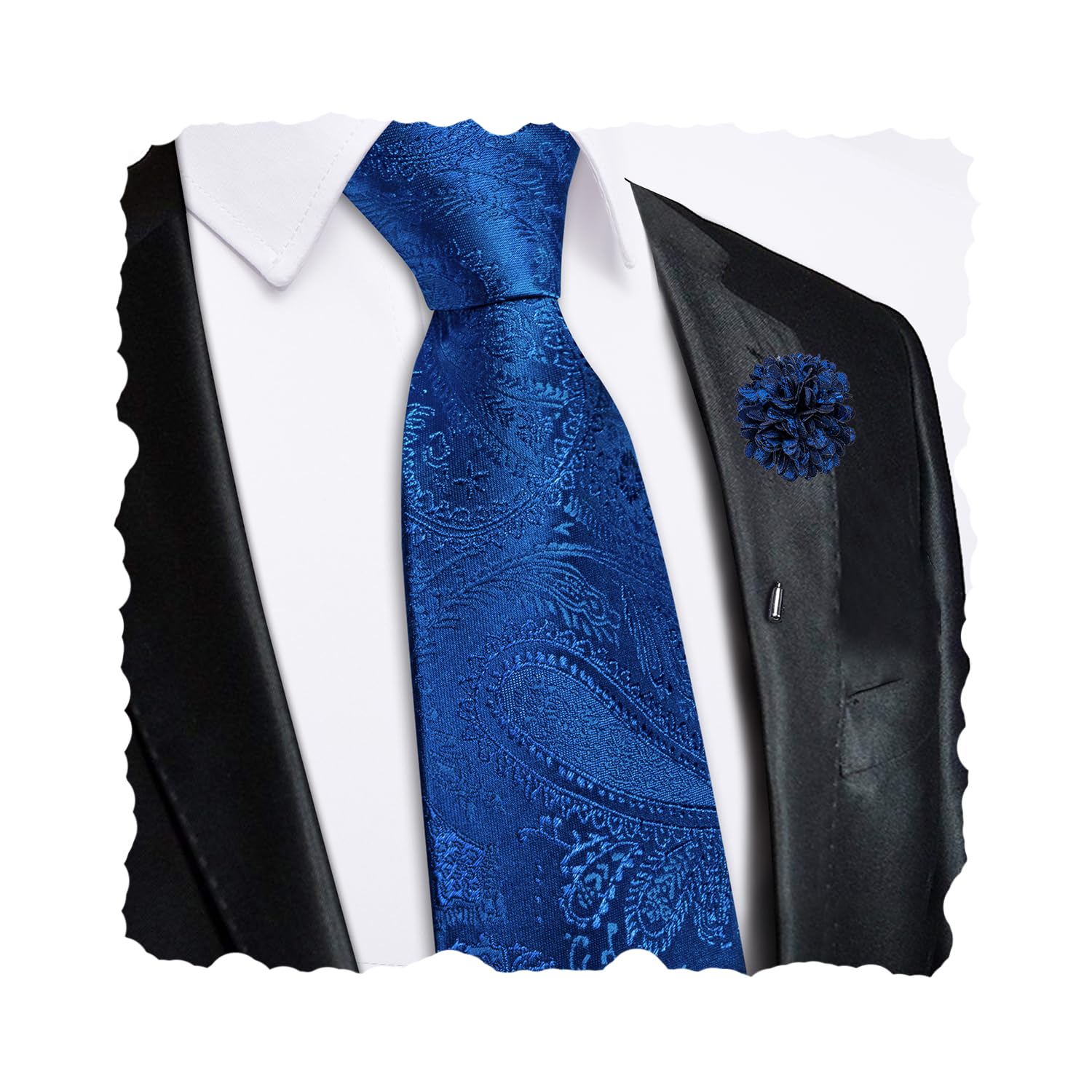 Hi-Tie Zipper Ties for Men Pre-tied Tie Set Lapel Pin Pocket Square and Cufflinks Formal Business Wedding Adjustable Necktie