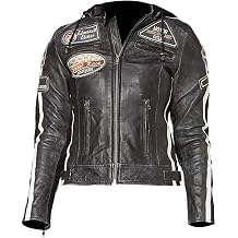 SpazeUp Womens Hooded Biker Jacket - Black hoodie Genuine Leather Motorcycle Jackets for Women