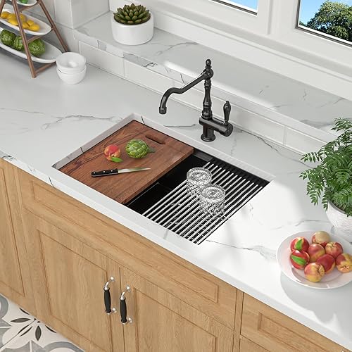 Miniatura 9 de Mocoloo - Fregadero de cocina de 33 pulgadas para montar bajo encimera de acero inoxidable calibre 16 profundo de 33 x 19 pulgadas, fregadero de