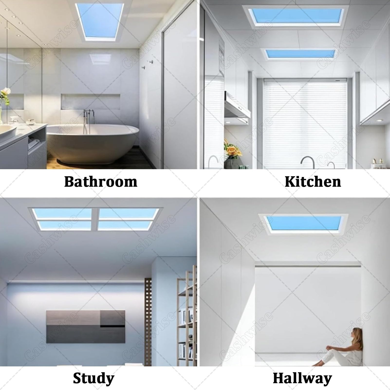 Inteligentne światło LED Blue Sky, sztuczne światło dachowe z pilotem, ściemnialna lampa słoneczna 3000K-6000K, symuluje naturalne światło dzienne, do pomieszczeń bez okien Embedded-47 * 47 * 80cm
