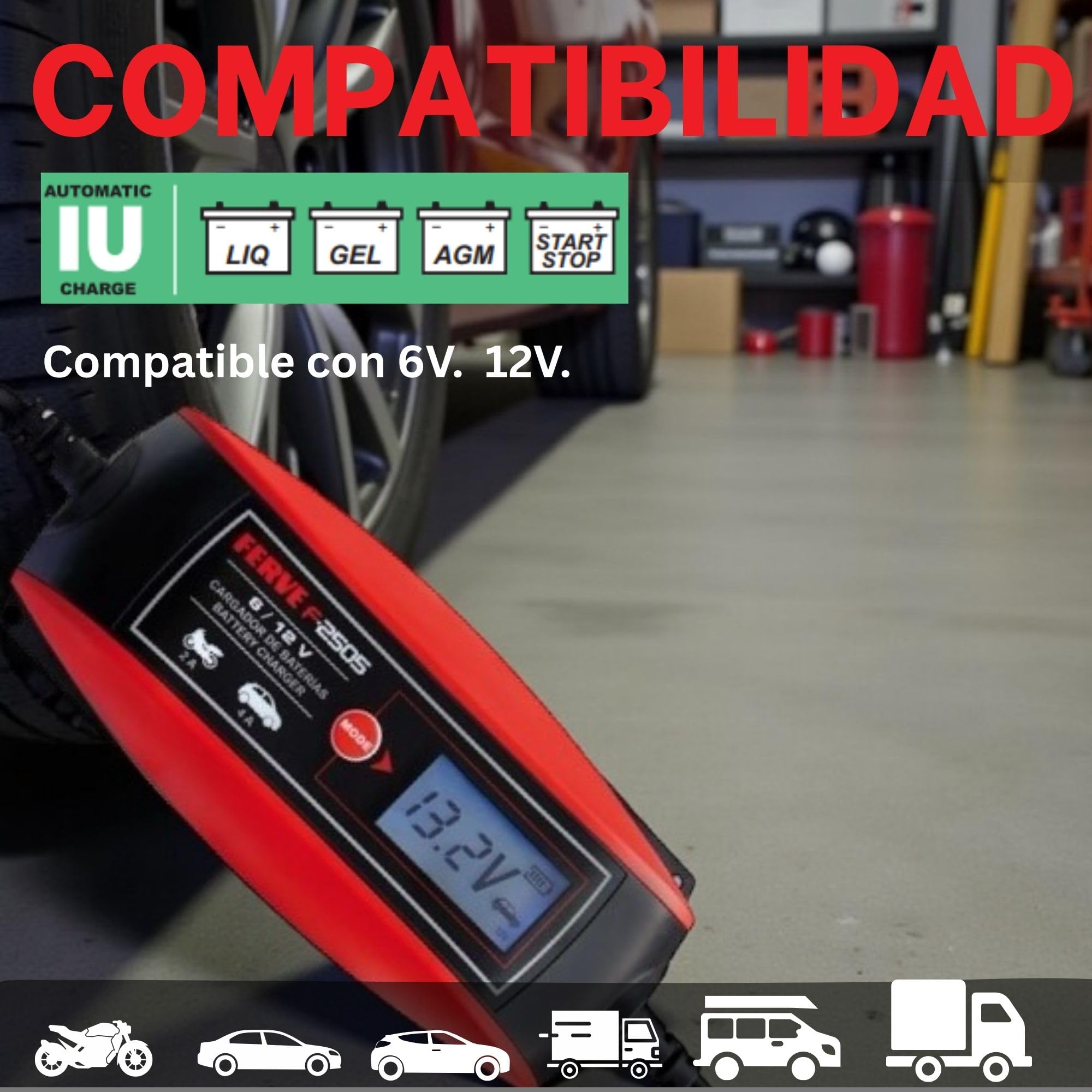 Ferve F-2505 Cargador de baterías, Negro, Rojo