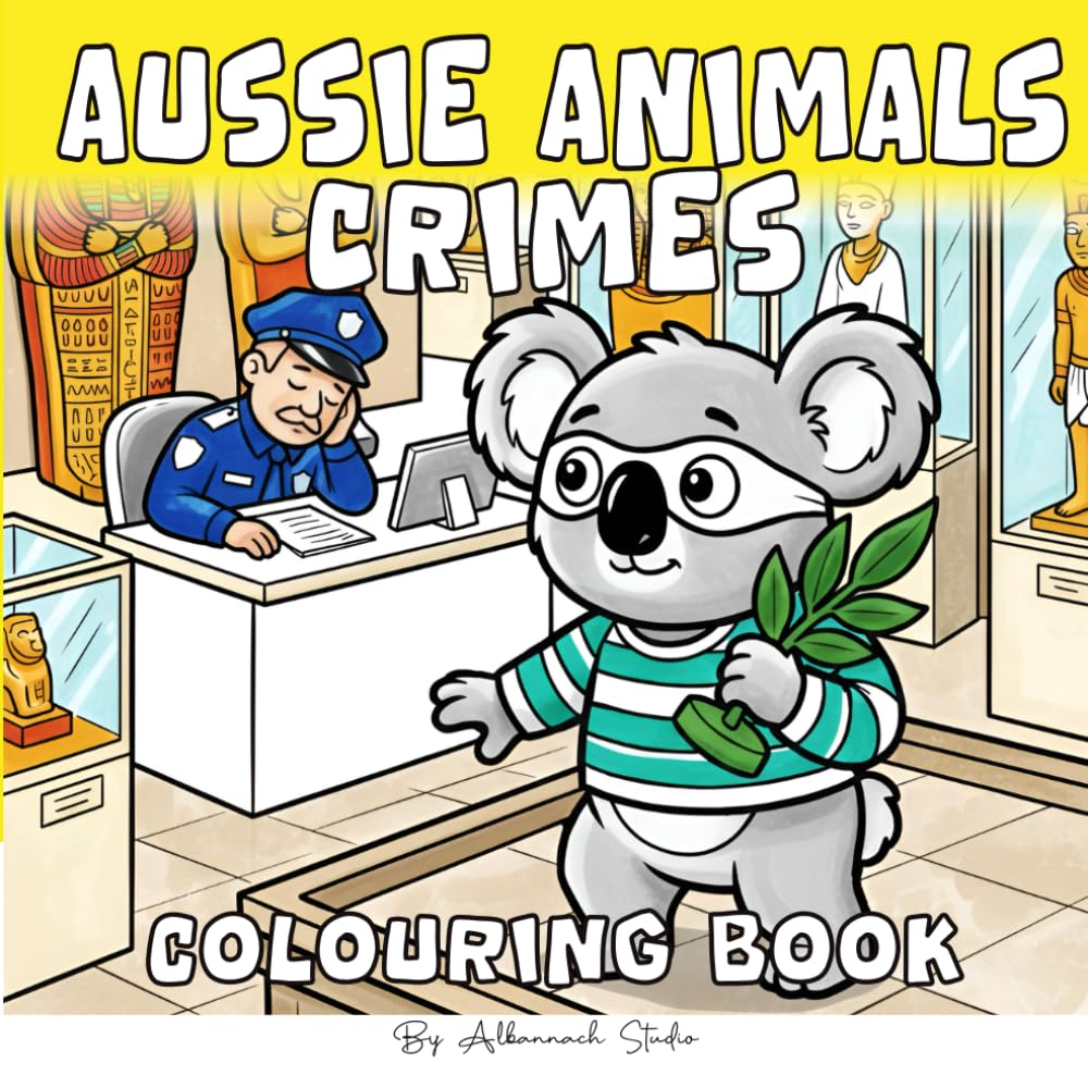 Aussie Animal Crimes Colouring Book: Bold and Easy Book for Adults and Teens with Funny Aussie Wildlife Detectives, Wombat Bandits, and Parody True ... (The Cheeky Outback Colouring Collection)