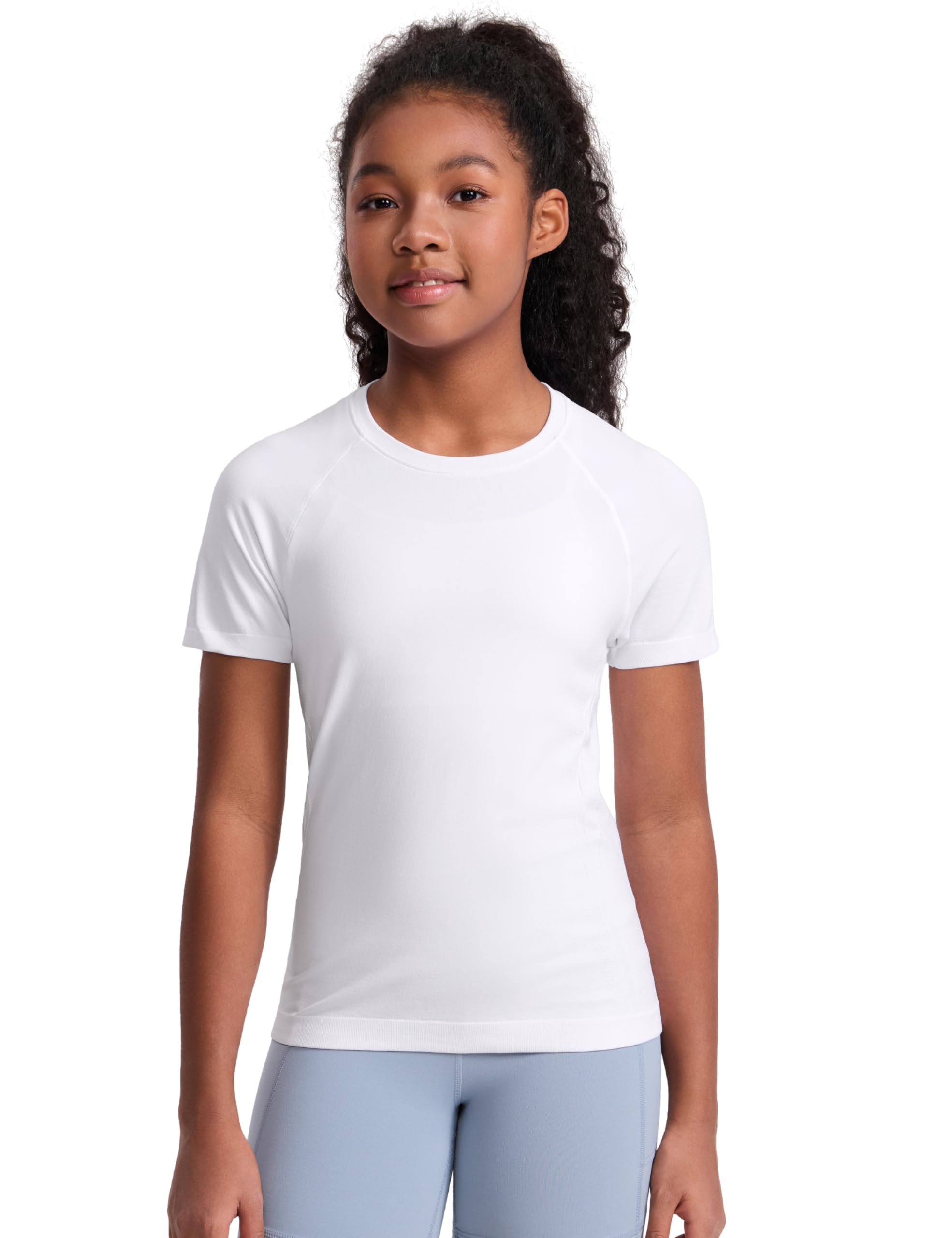 CRZ YOGA Chicas Seamless Manga Corta Camisetas Atléticas - Activo Deportivo Casual Cuello Redondo Niños