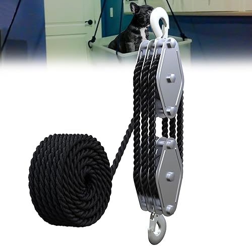 FITHOIST Block and Tackle Polea resistente de resistencia a la rotura de 2200 libras, polea de cuerda de 50 pies 38 pulgadas, sistema de polea de