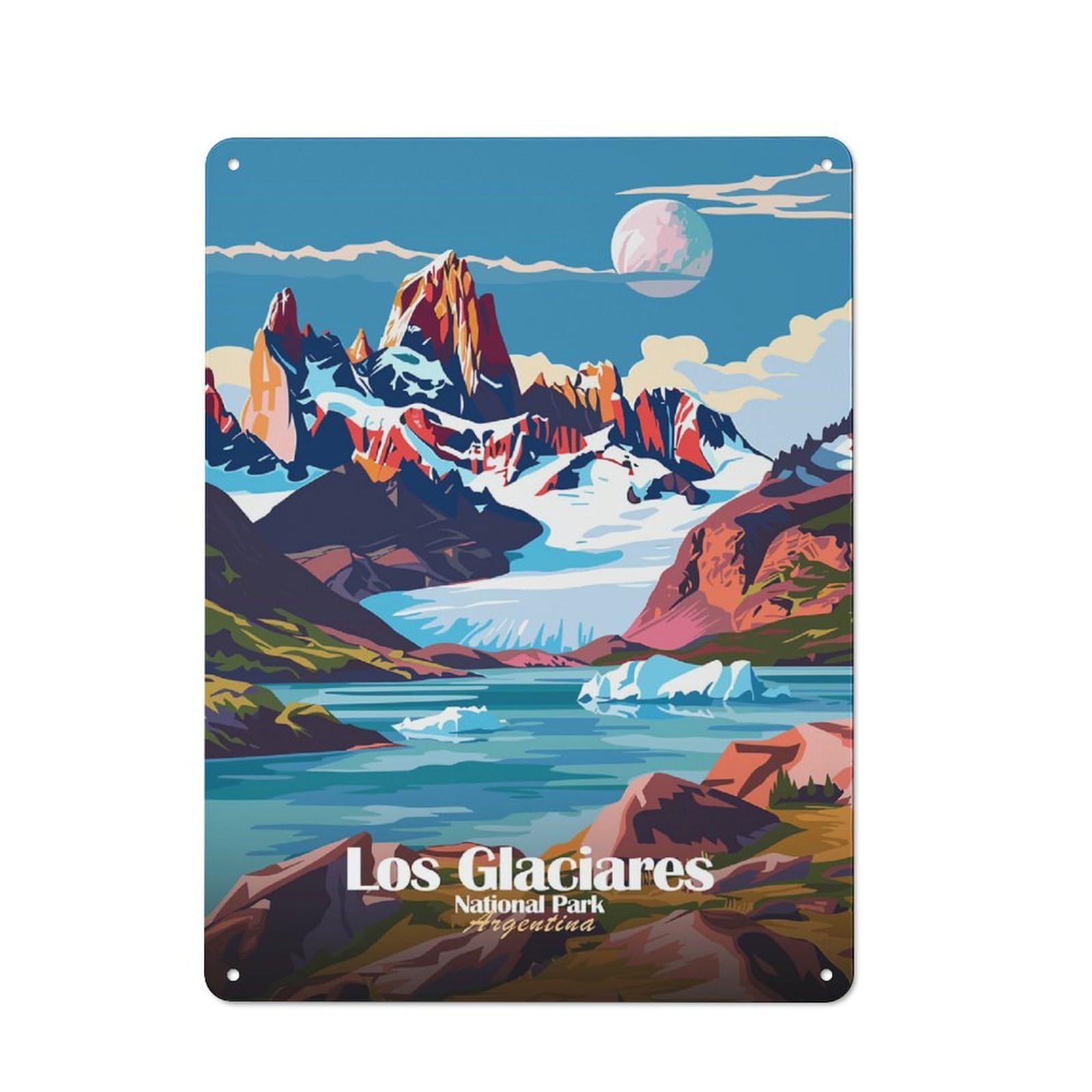 Junmoney Style-16 Los Glaciares National Park Argentina Vintage Metal Sign 40X30cm, Vintage Cafe Wall Decor For Takeaway, Bar, Kitchen Or Counter Area